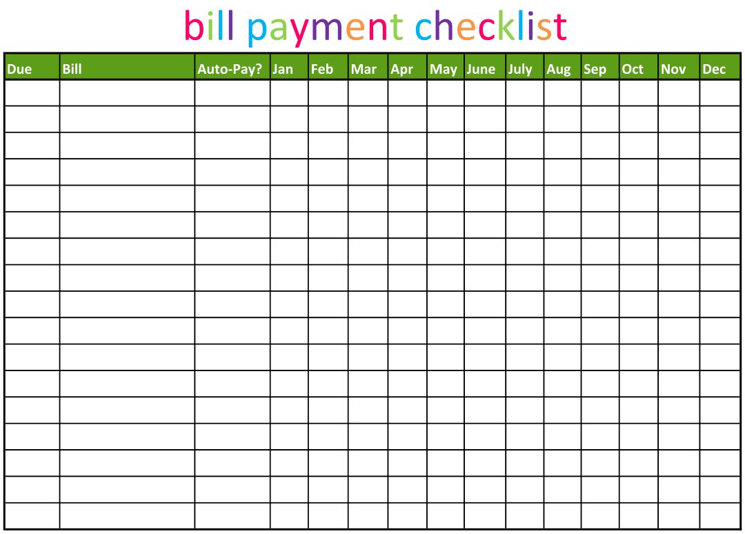 10 Best Free Printable Bill Payment Chart Printablee
