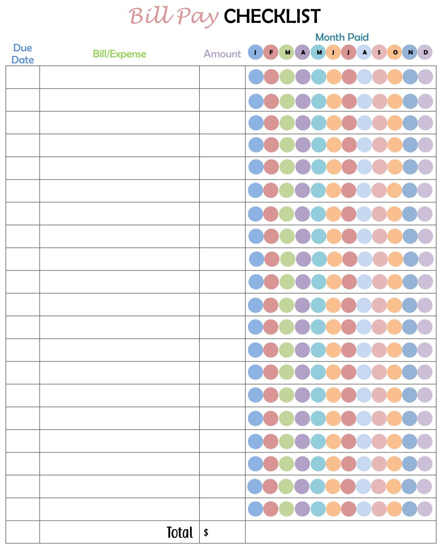  Printable Bill Payment Chart