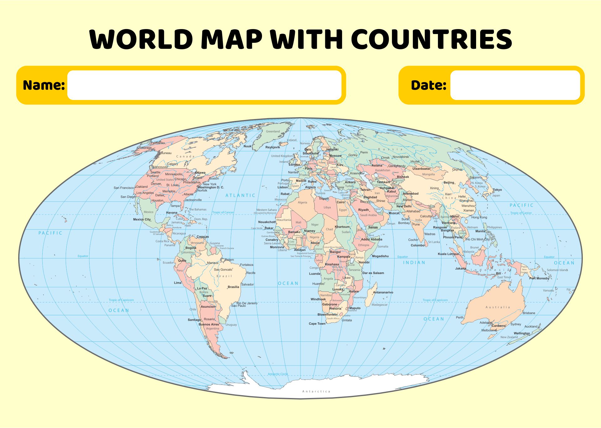 Printable World Map with Countries