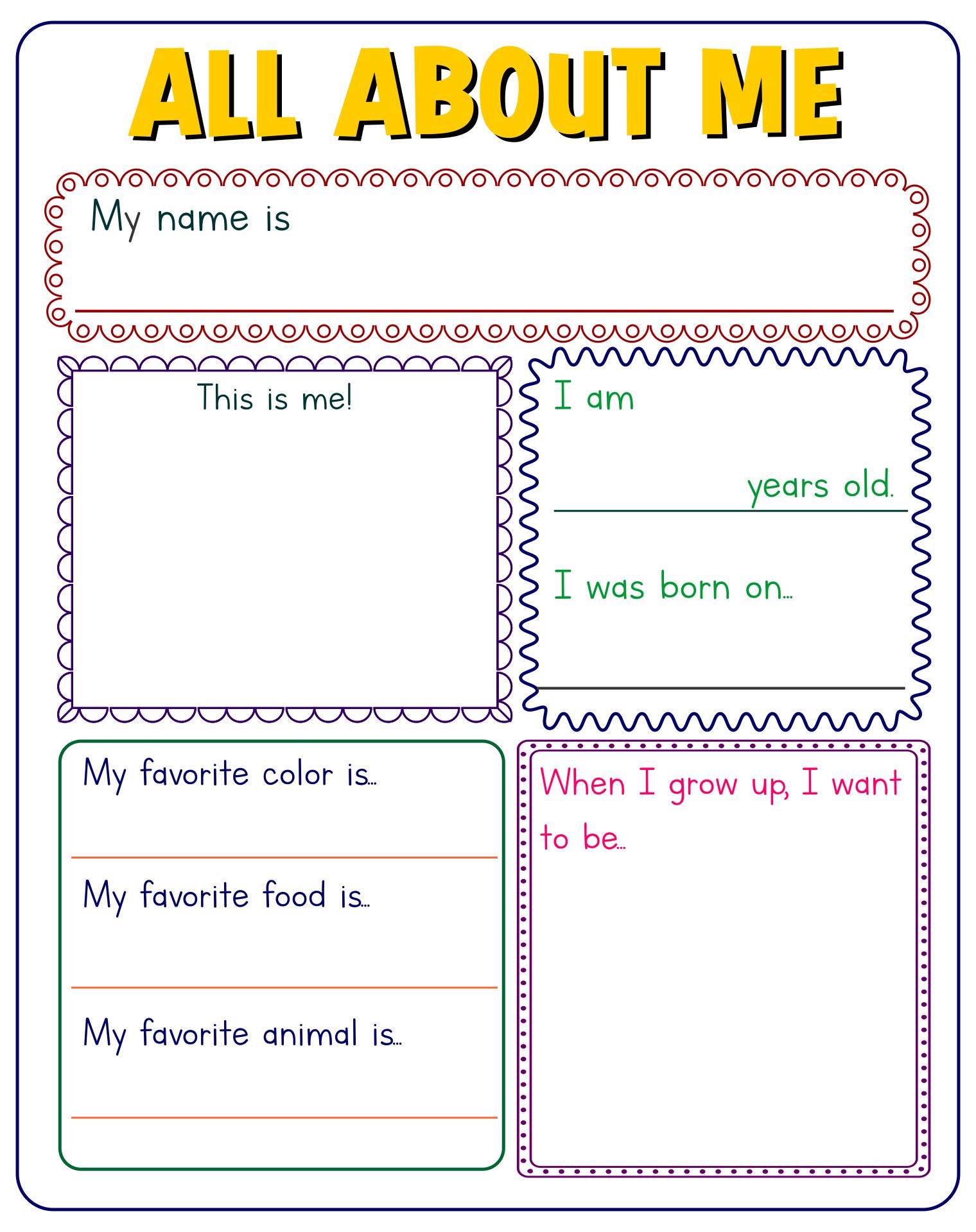 All About Me Template Printable Printable Templates