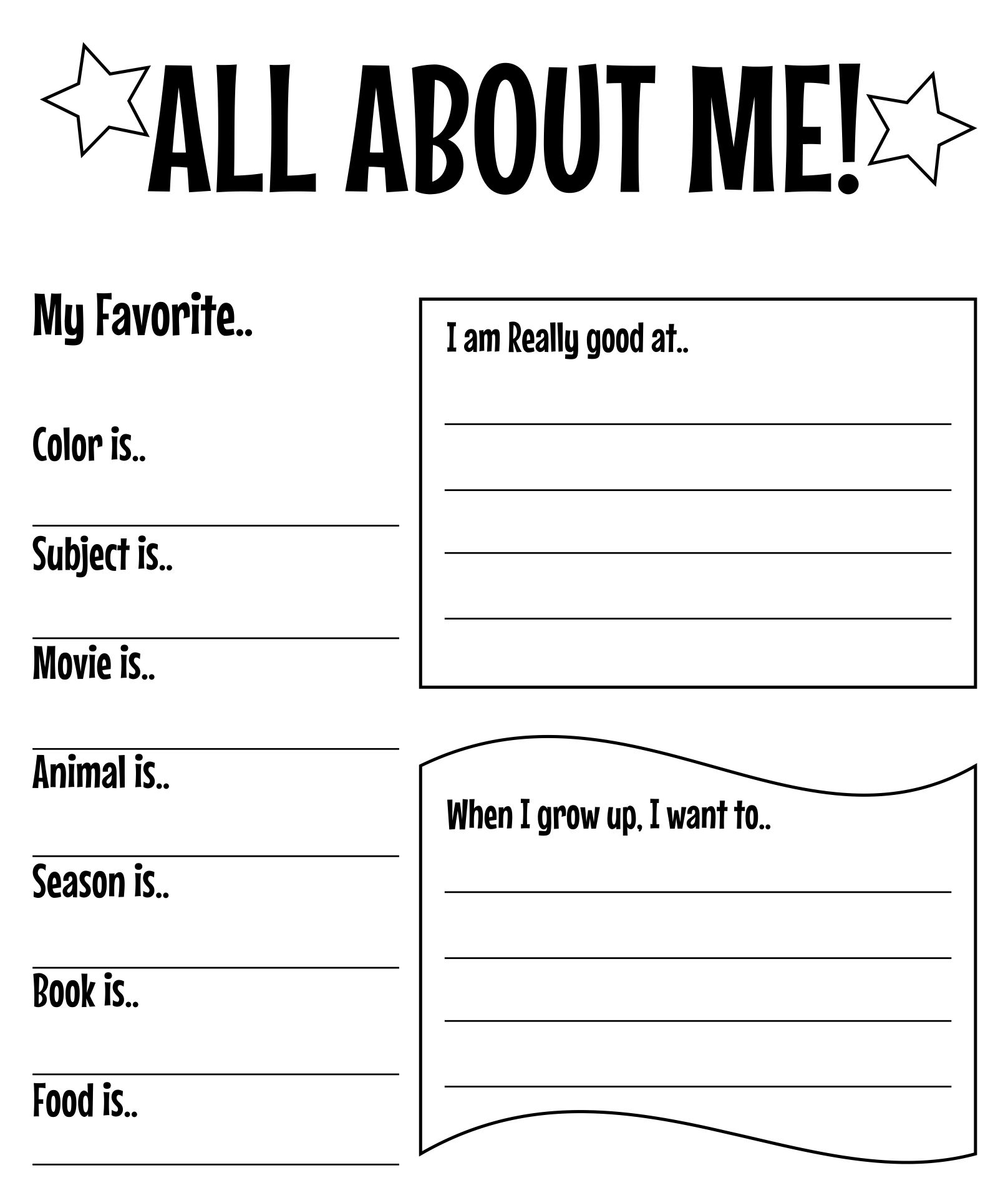 All About Me Free Printable Worksheet