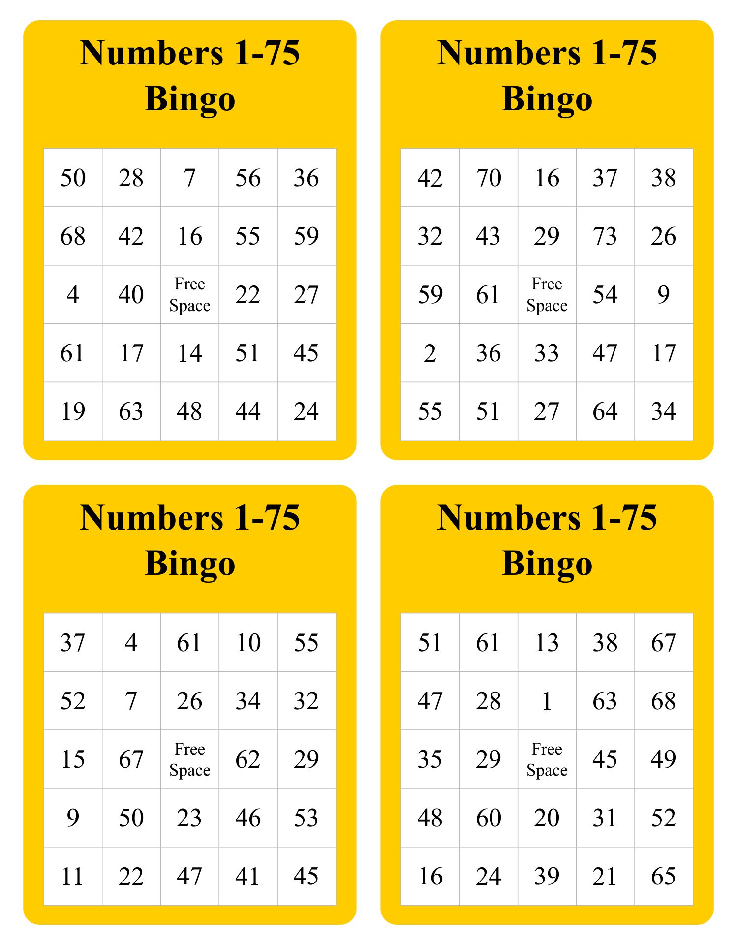 10 Best Printable Bingo Numbers 1 75 PDF For Free At Printablee