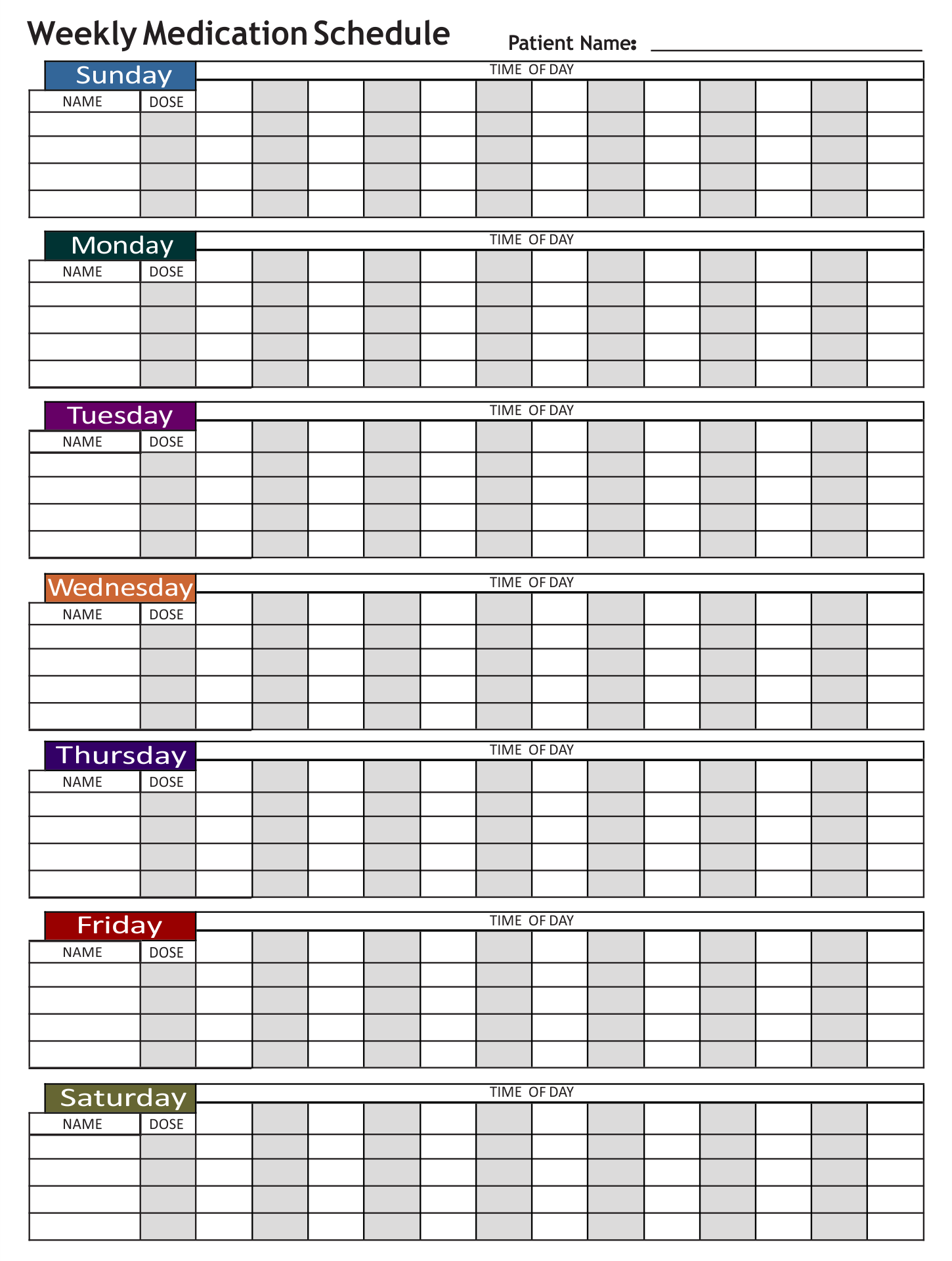 Printable Weekly Medication Schedule Chart