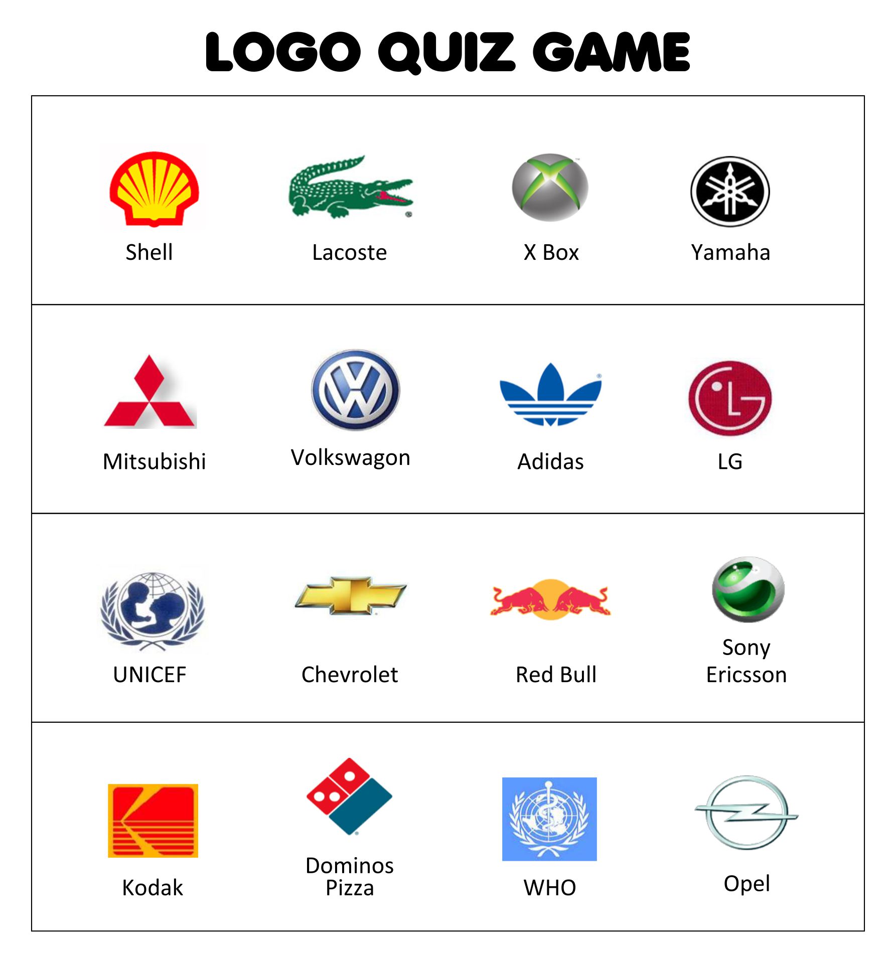 Names And Logos For Logo Quiz