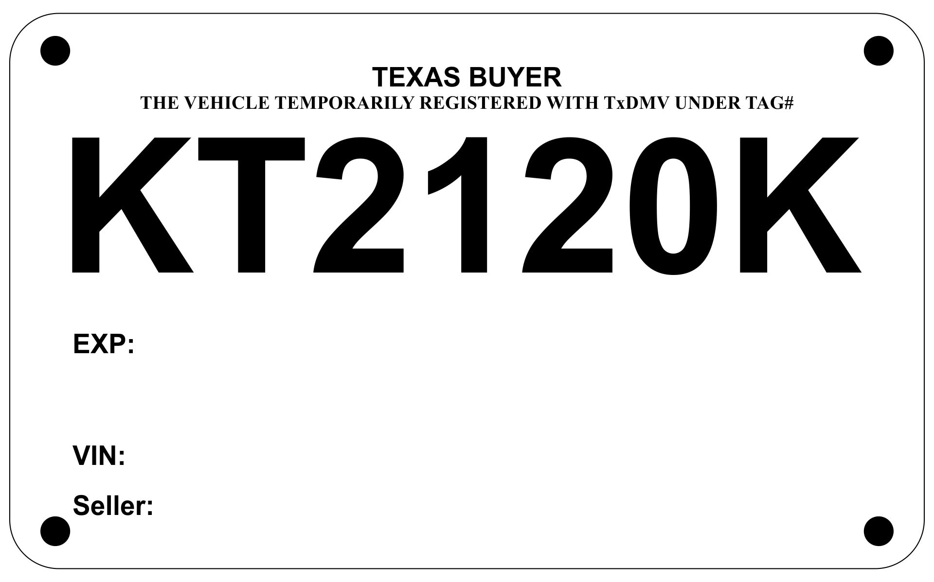 Printable Blank Oklahoma Temporary Tag Template