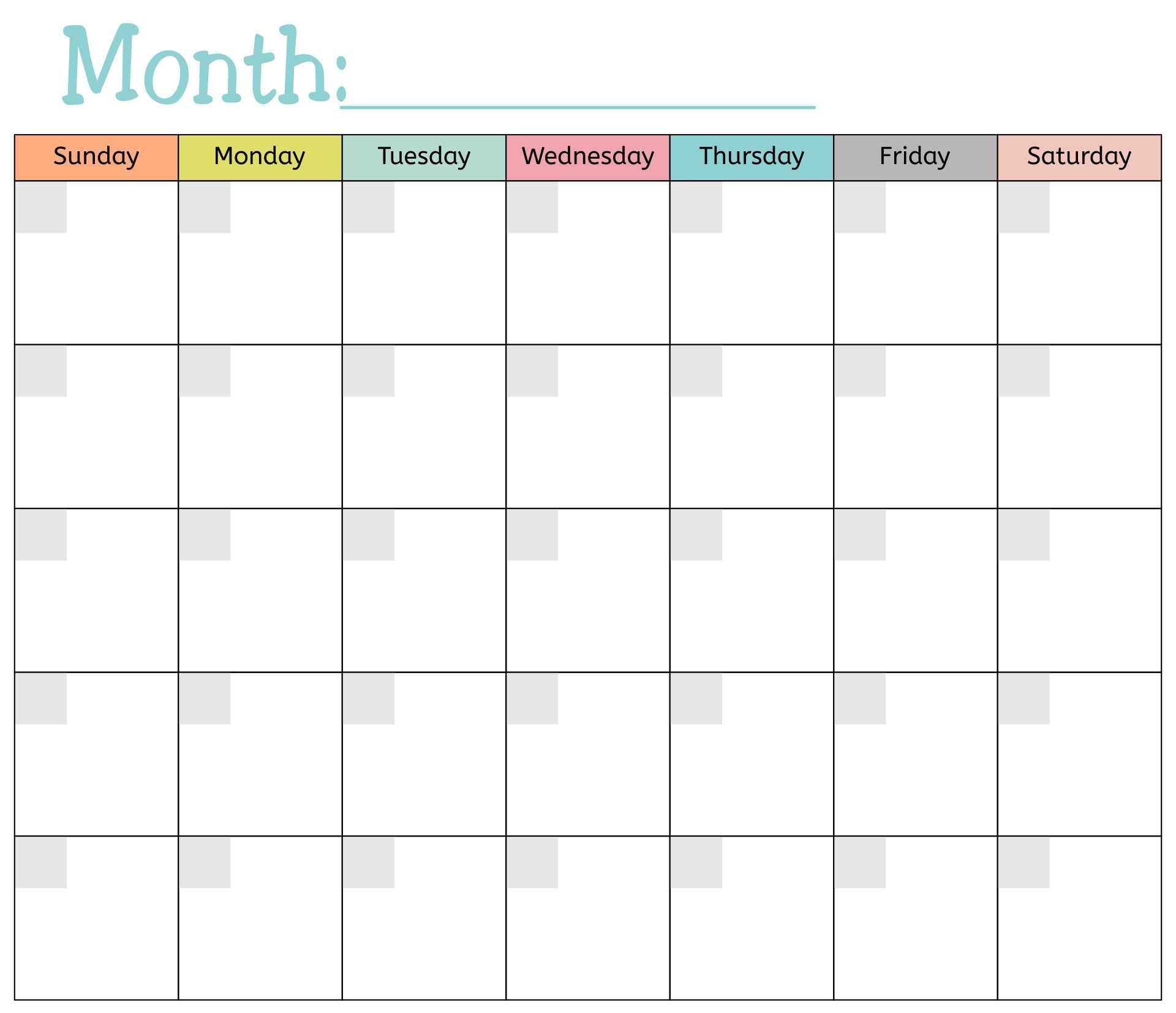 Large Monthly Calendar Printable