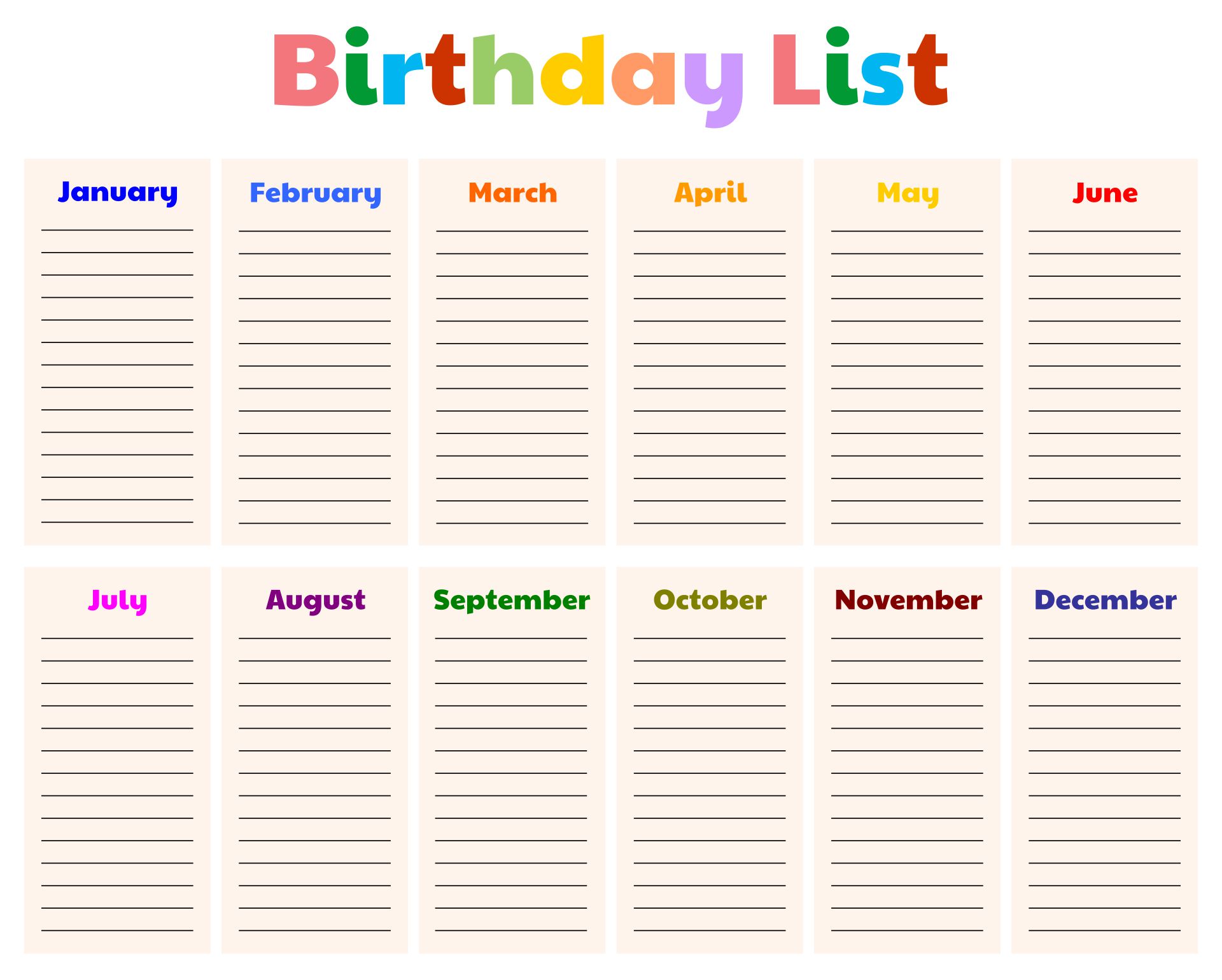 Printable Birthday Calendar Template Printable Calendar 2023