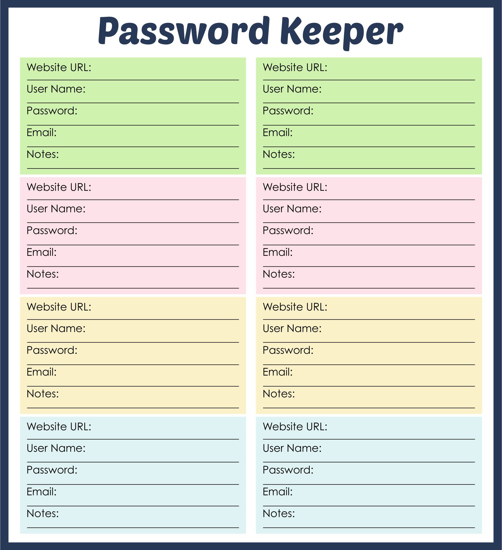 Free Printable Password Keeper Template