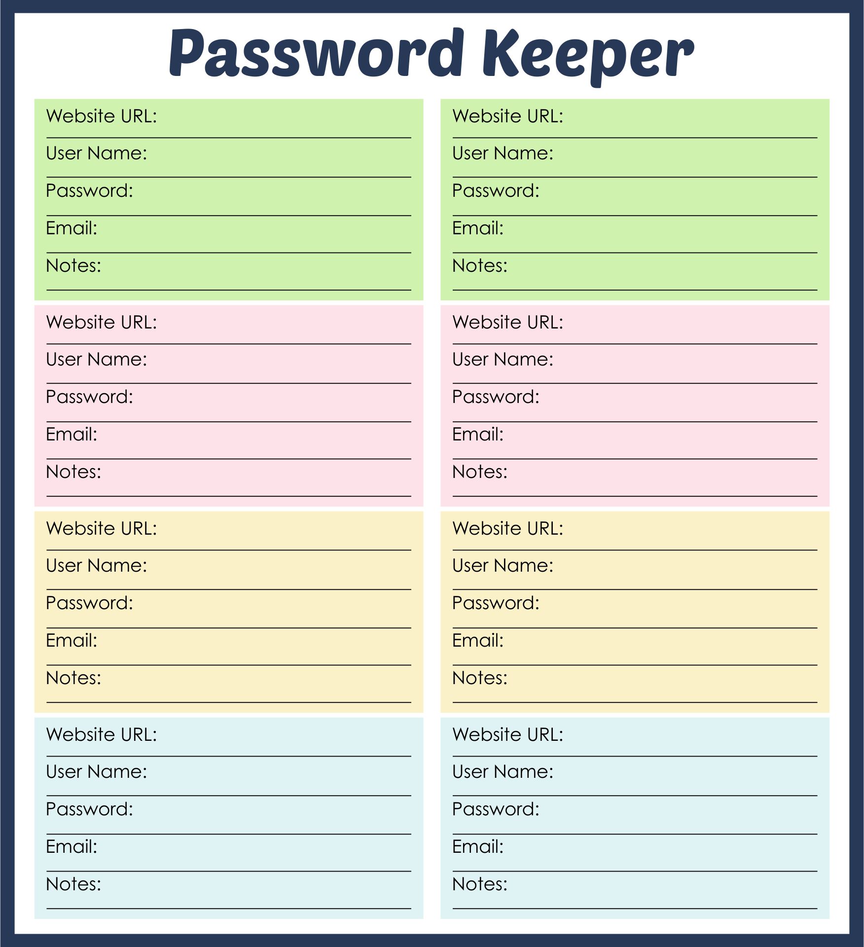 Free Password Keeper Template Printable