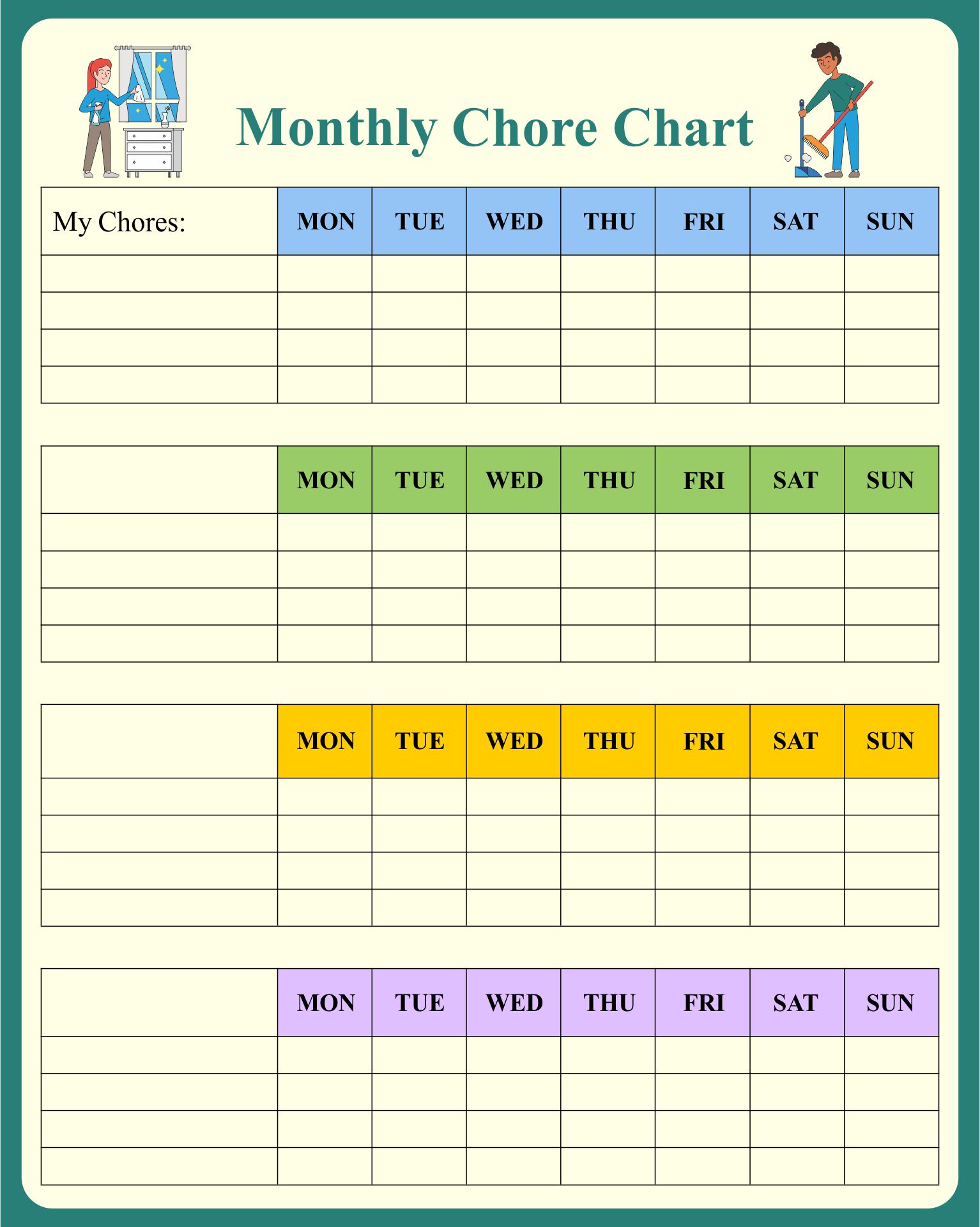 Free Printable Chores Calendar Template