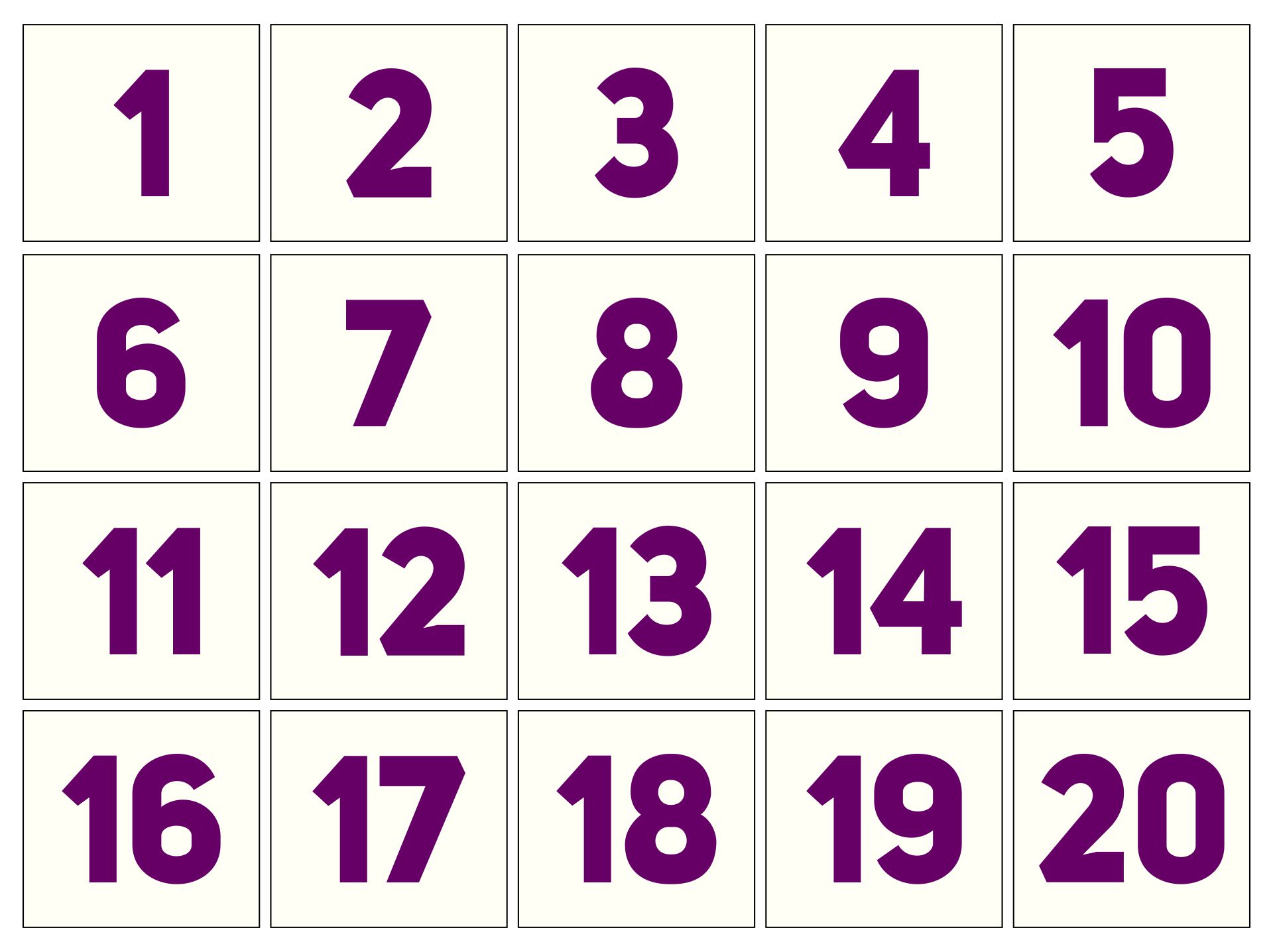 Free Large Printable Numbers 1 20