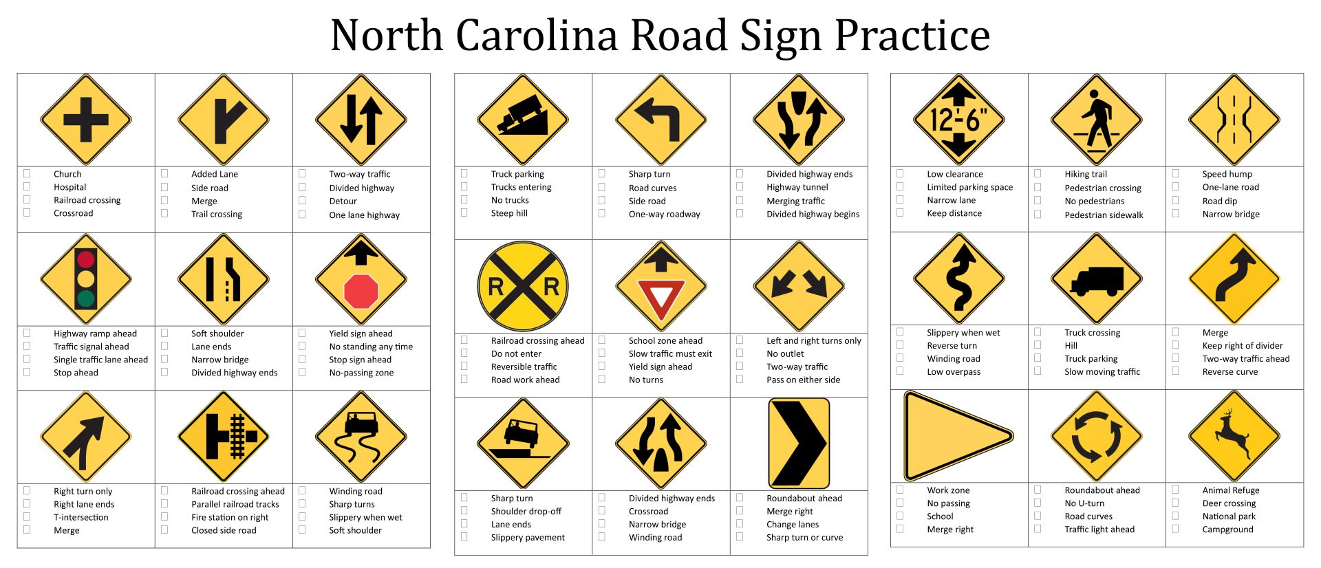 Printable Road Sign Test
