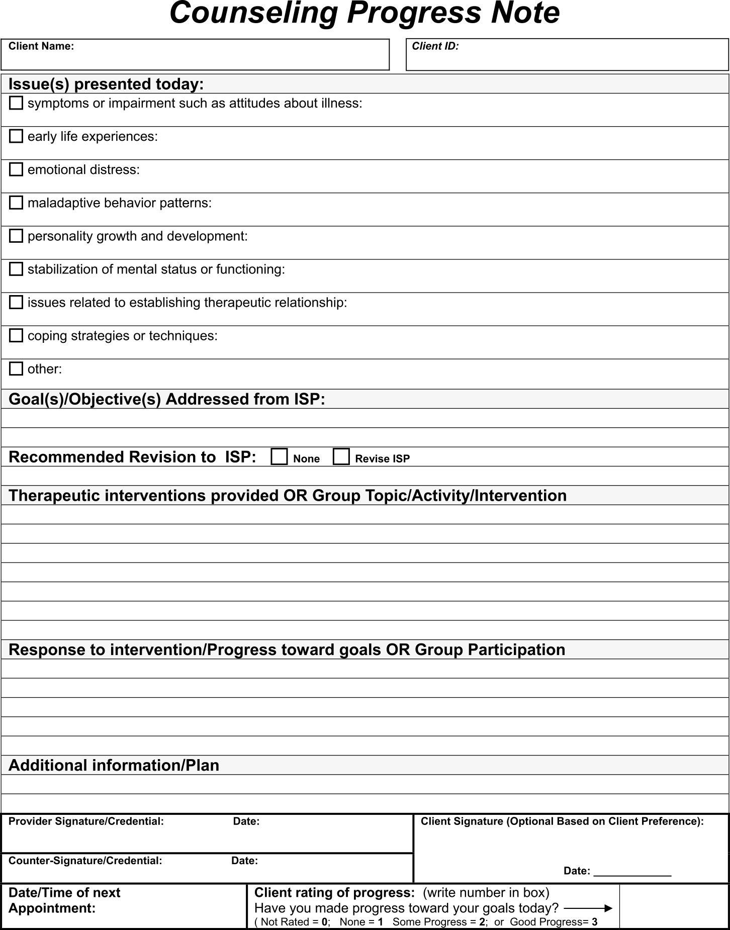 Counseling Progress Notes Template