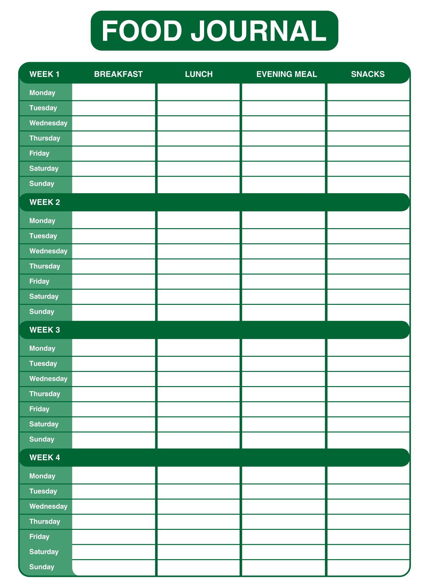 Food Journal Worksheet 10 Free PDF Printables Printablee
