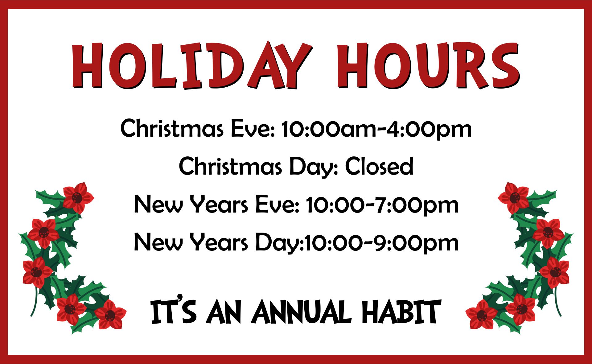 Printable Business Hours Sign Template