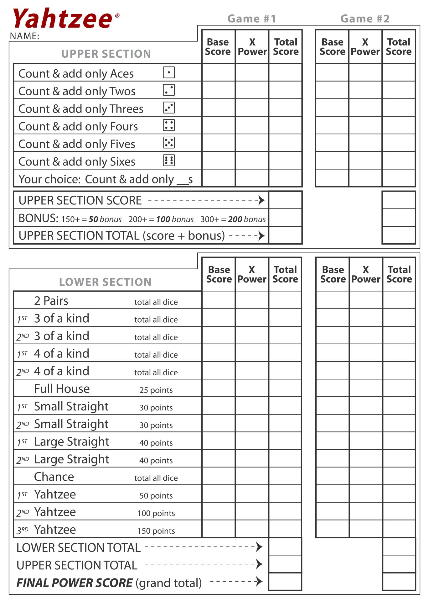 Large Yahtzee Score Sheets 10 Free PDF Printables Printablee