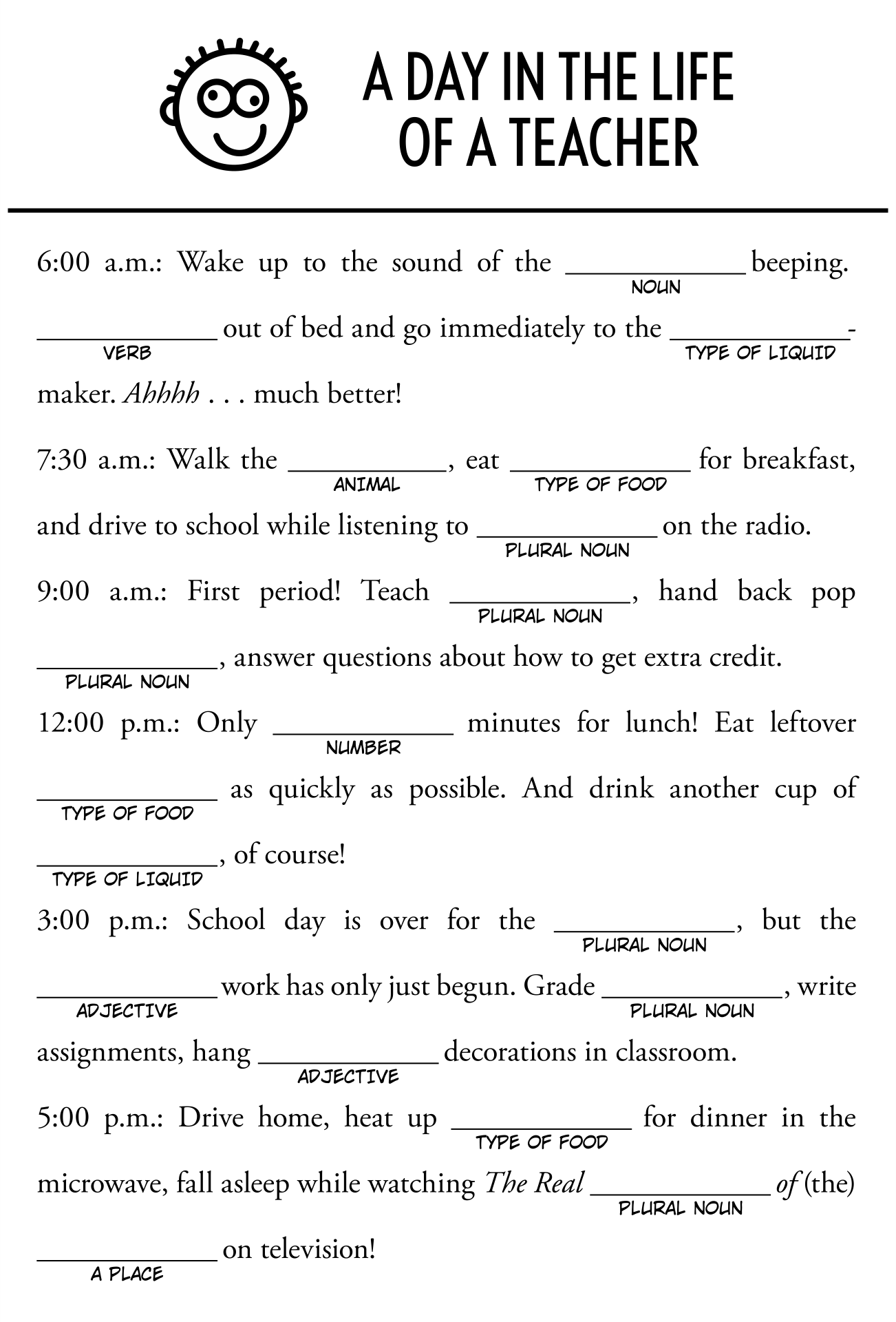 Free Printable Mad Libs For Adults Pdf