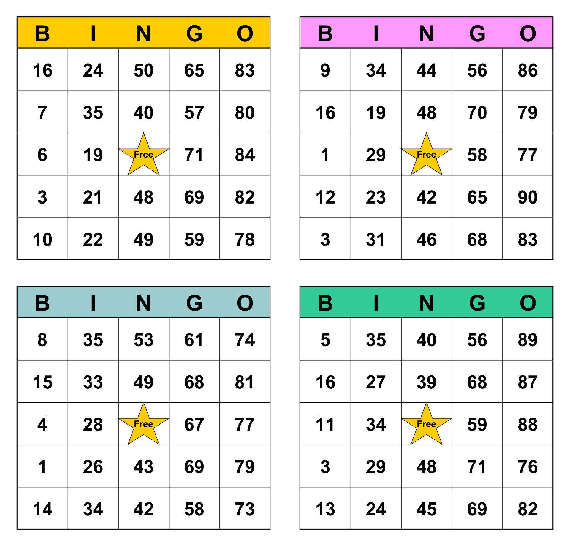 Printable Bingo Game Cards Free