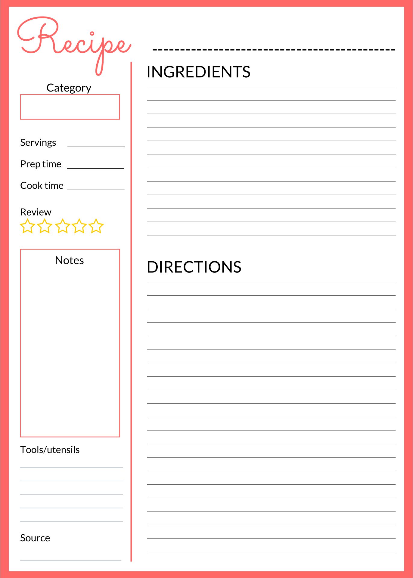 Printable Recipe Book Template