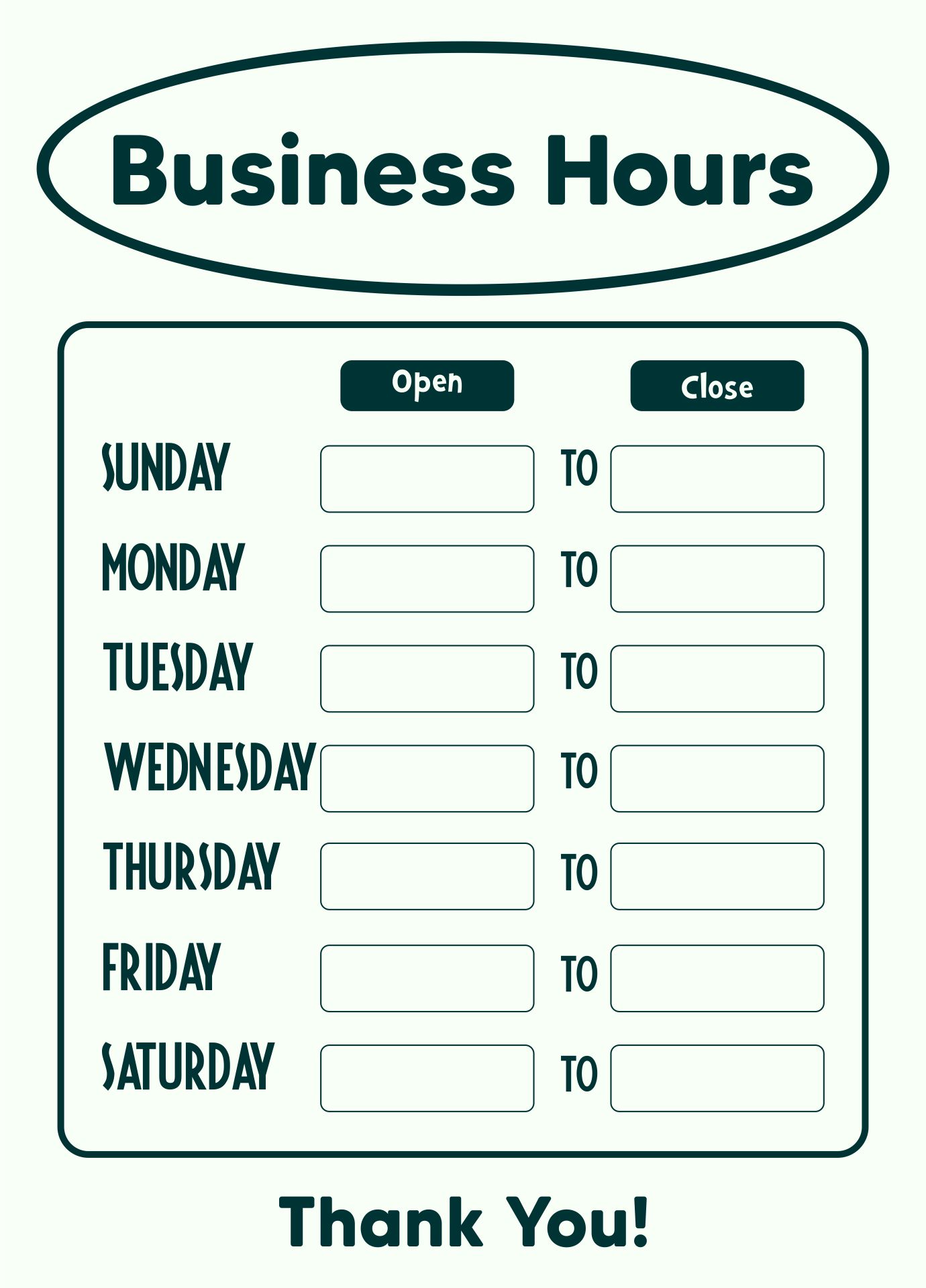 Business Hours Template Free Download Printable Templates