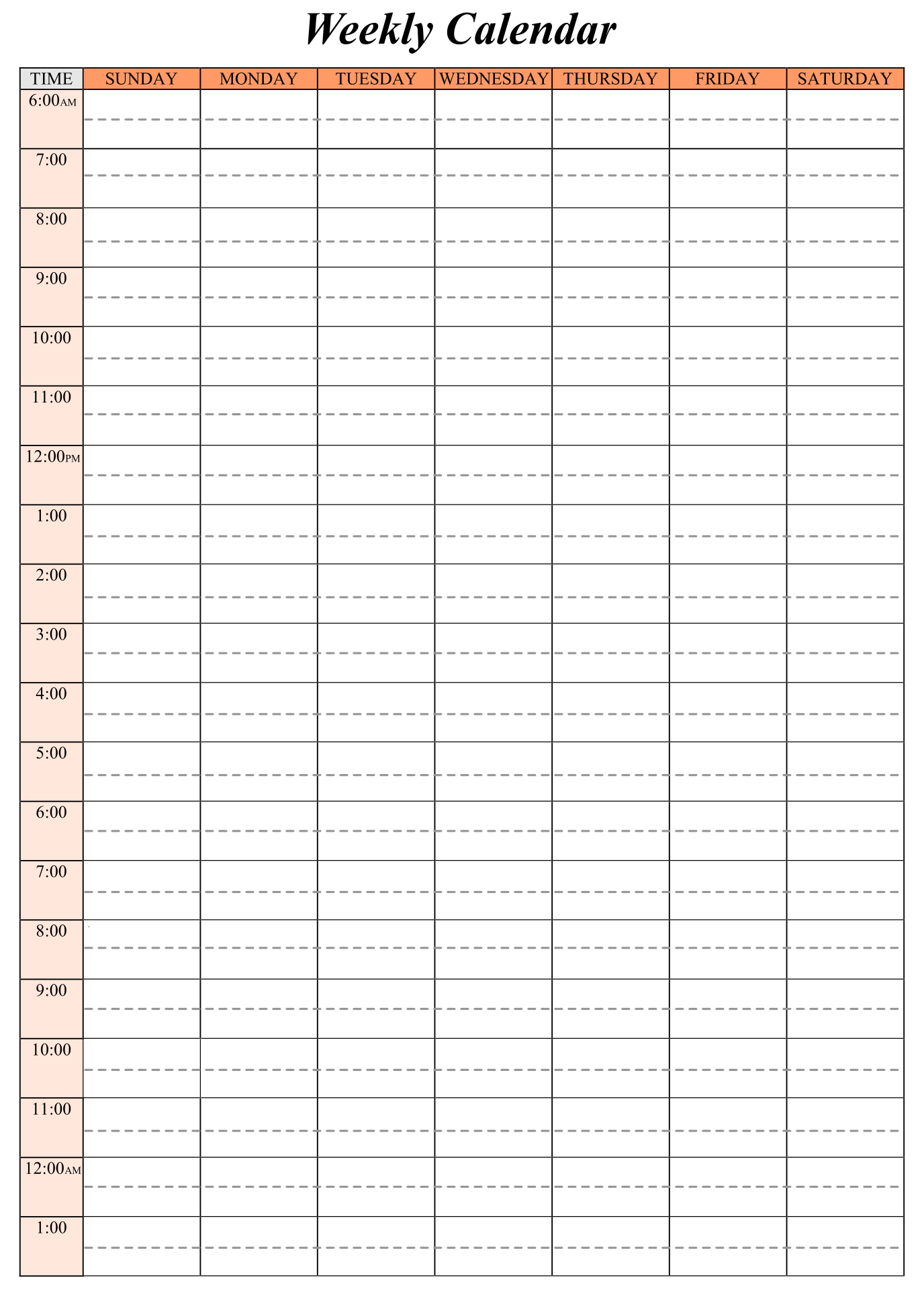 Hourly Weekly Calendar Template