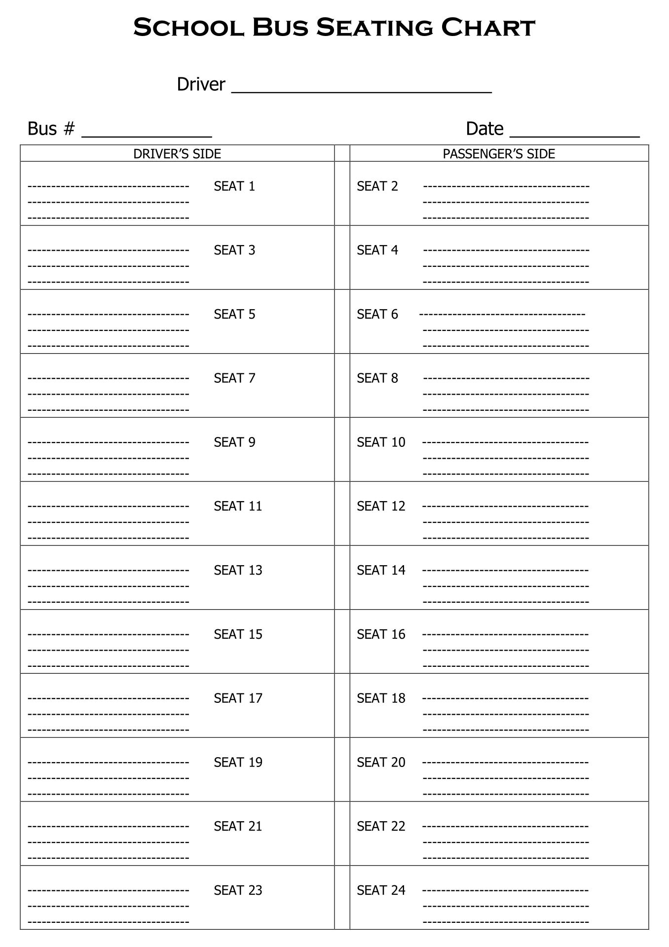 School Bus Seating Chart