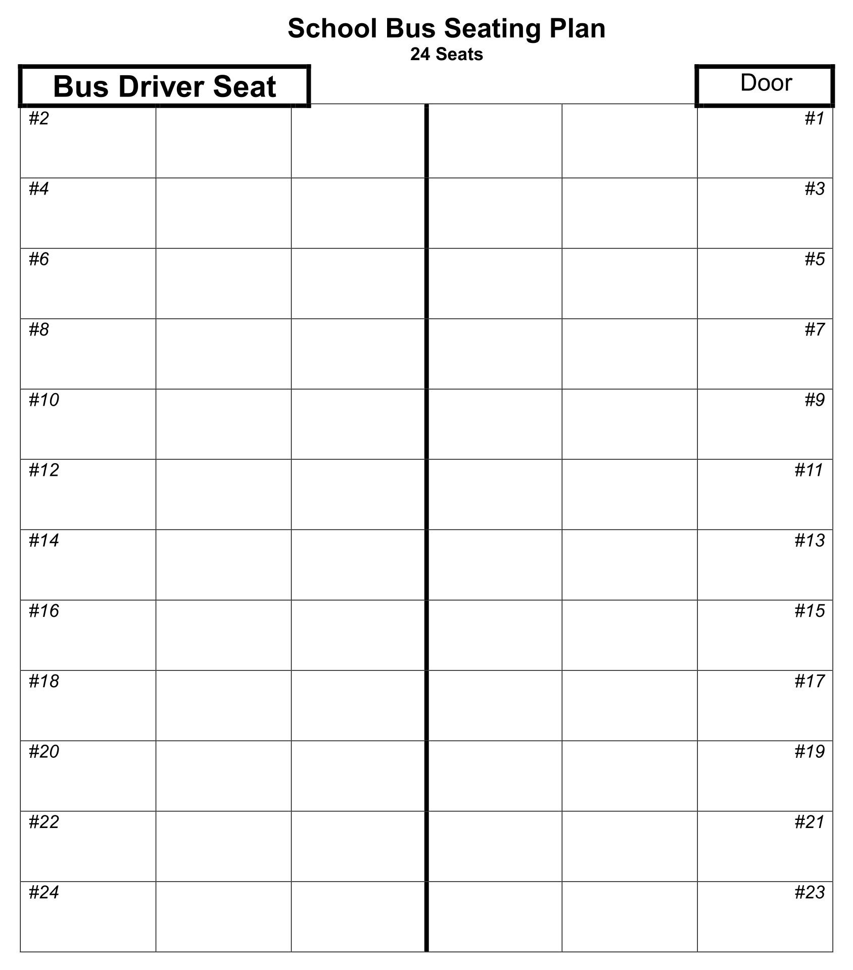 School Bus Seat Chart