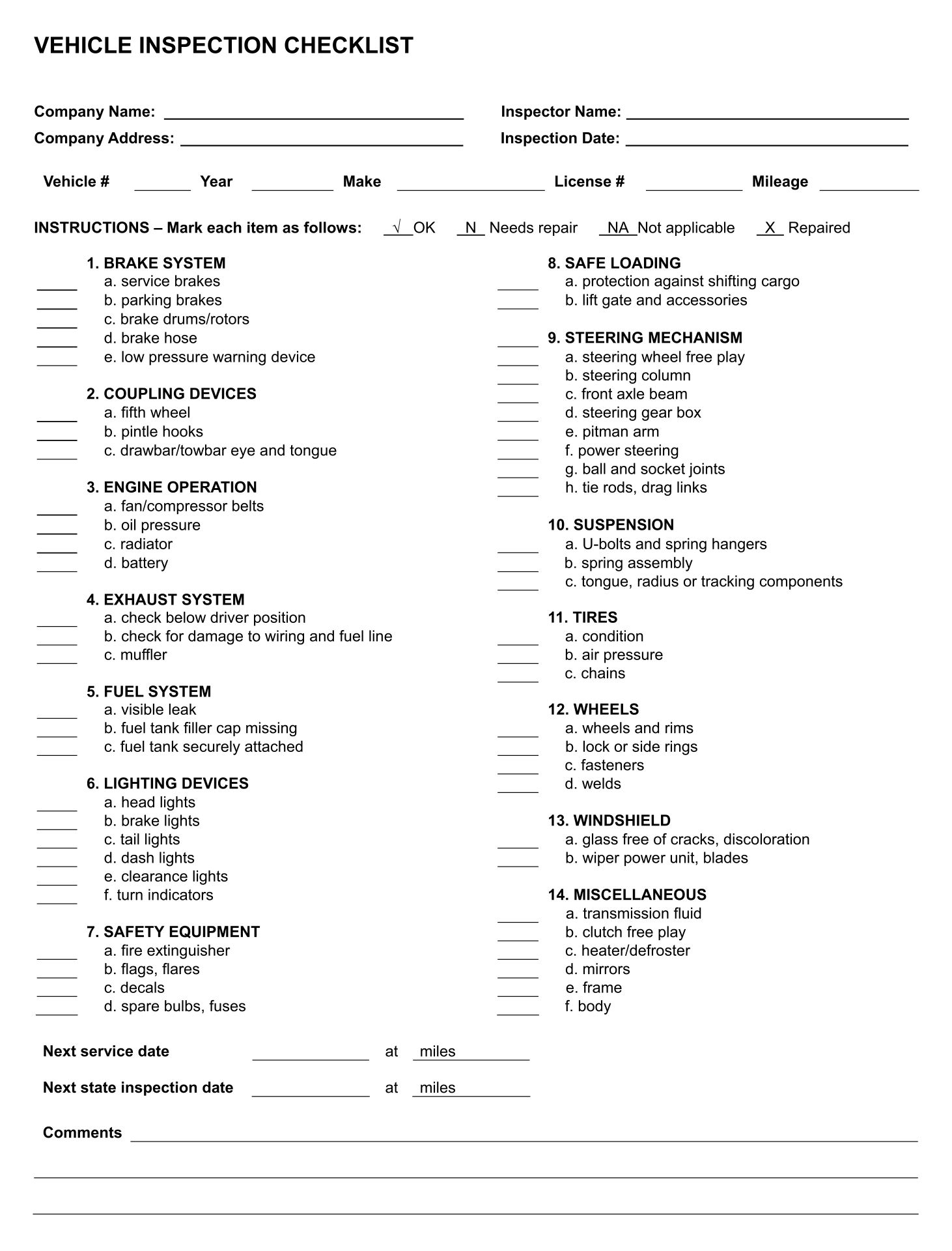 10 Best Printable Vehicle Inspection Checklist Porn Sex Picture