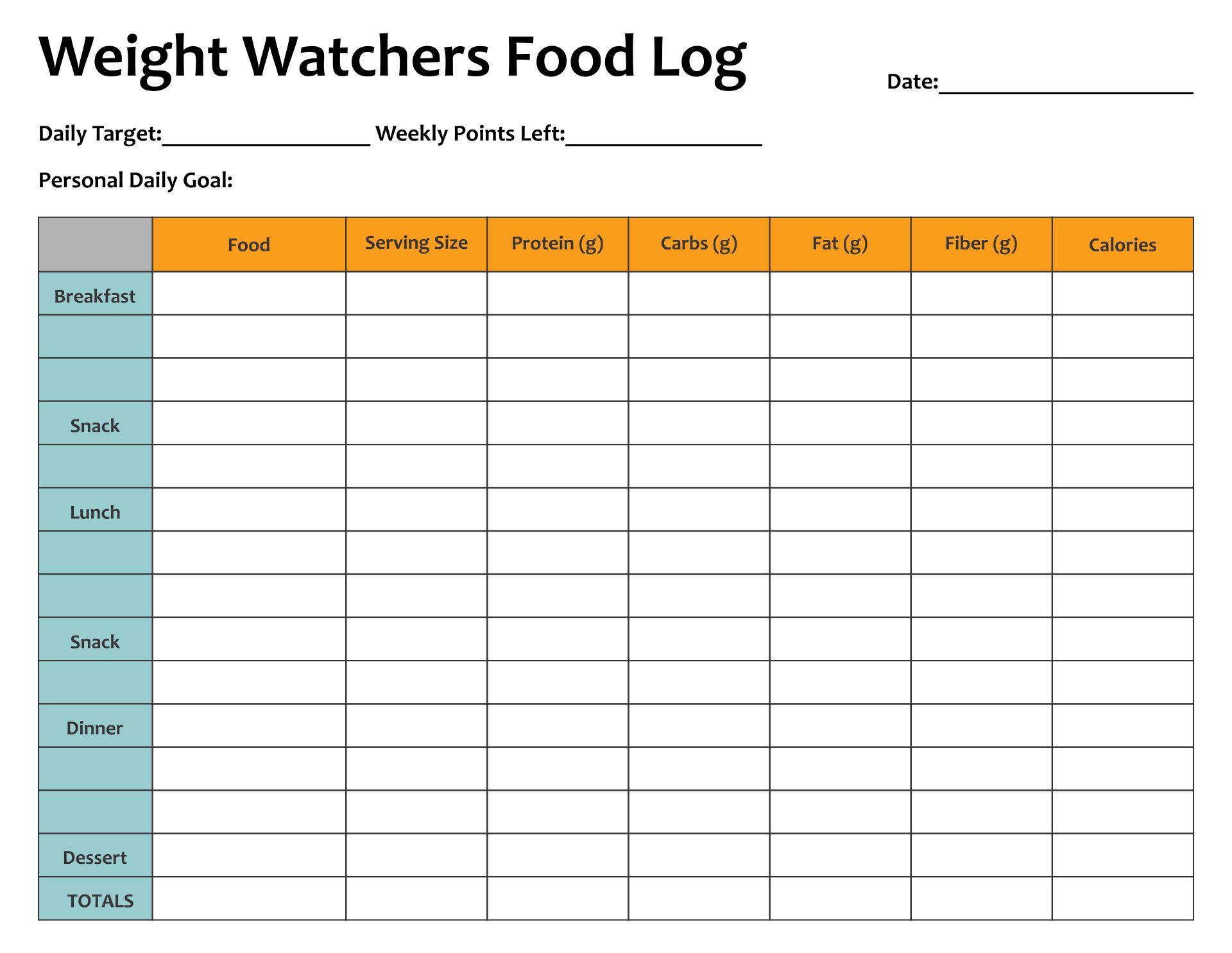 Free Printable Weight Watchers Food Tracker