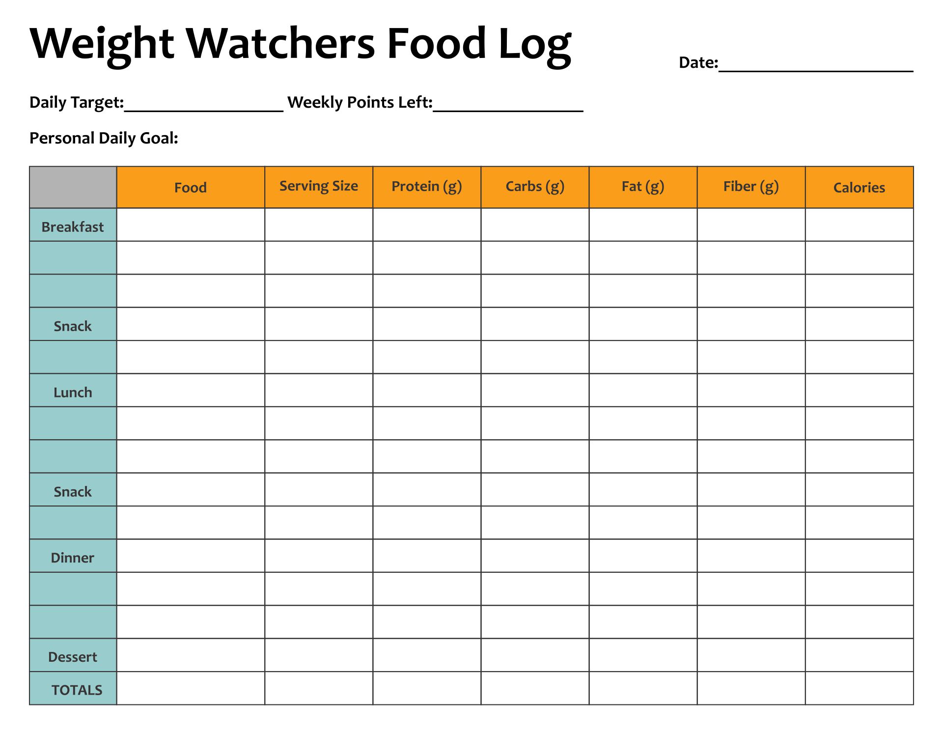 Free Printable Weight Watchers Food Tracker