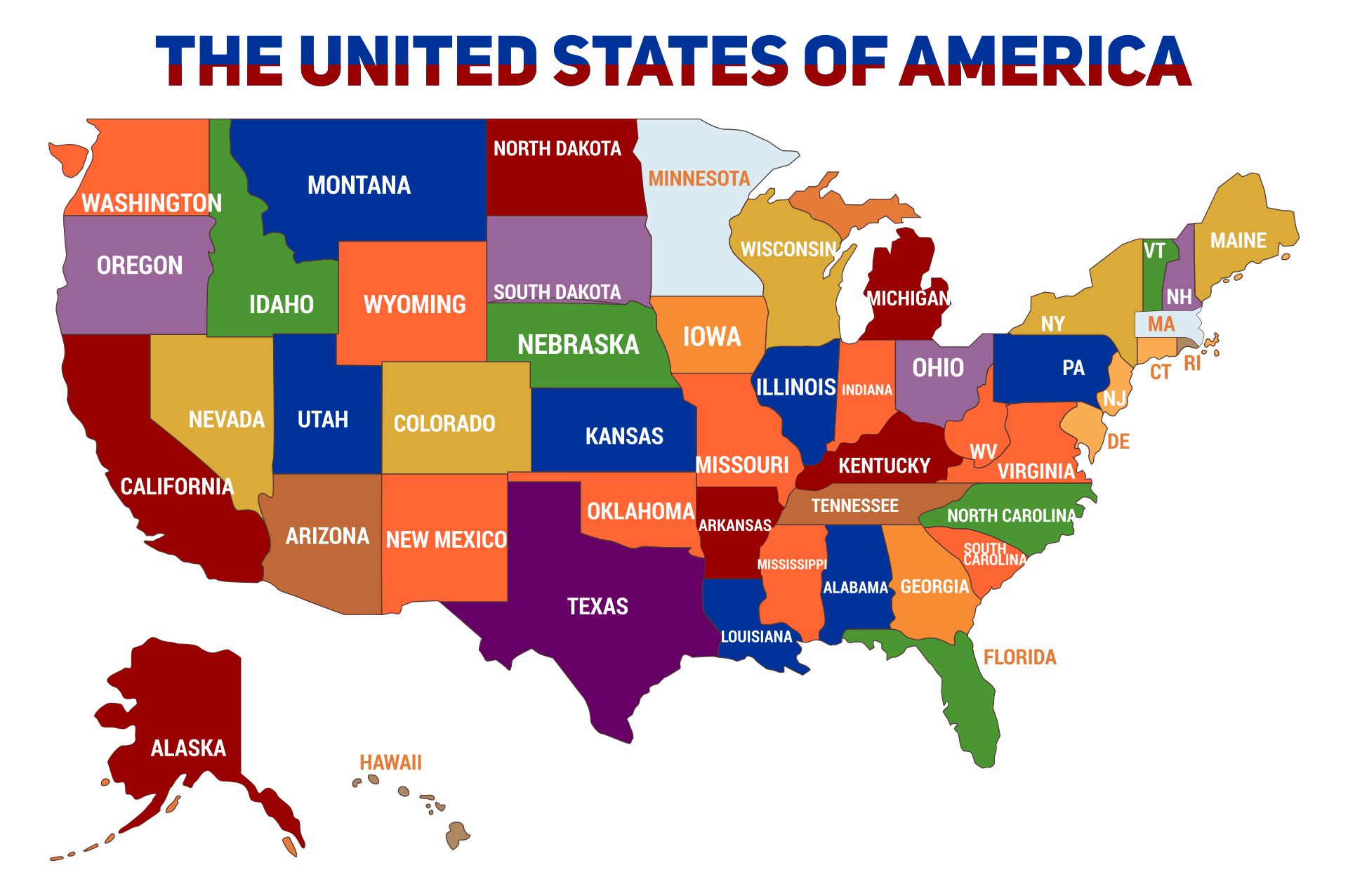 10 Best Printable Usa Maps United States Colored