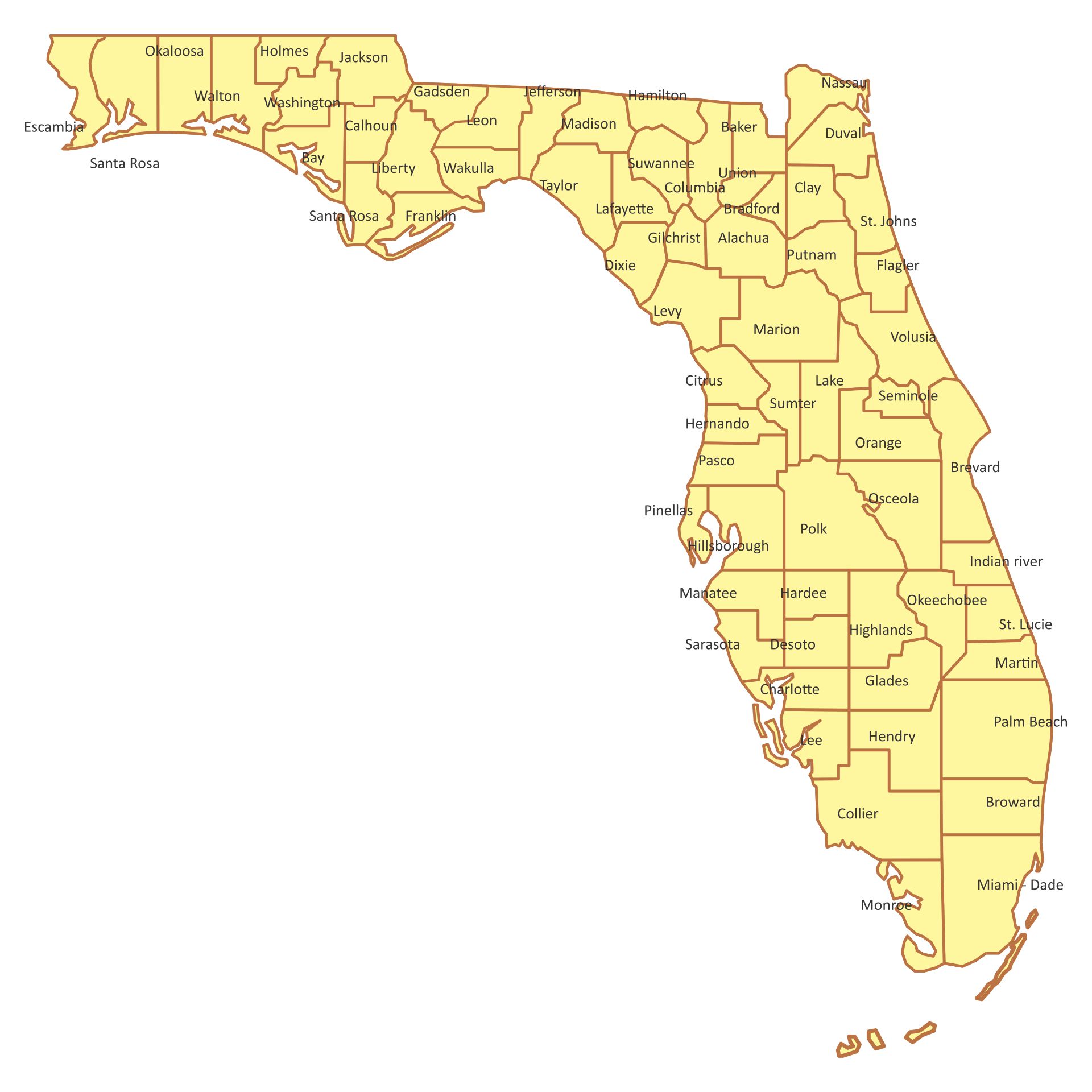 Florida County Map Printable