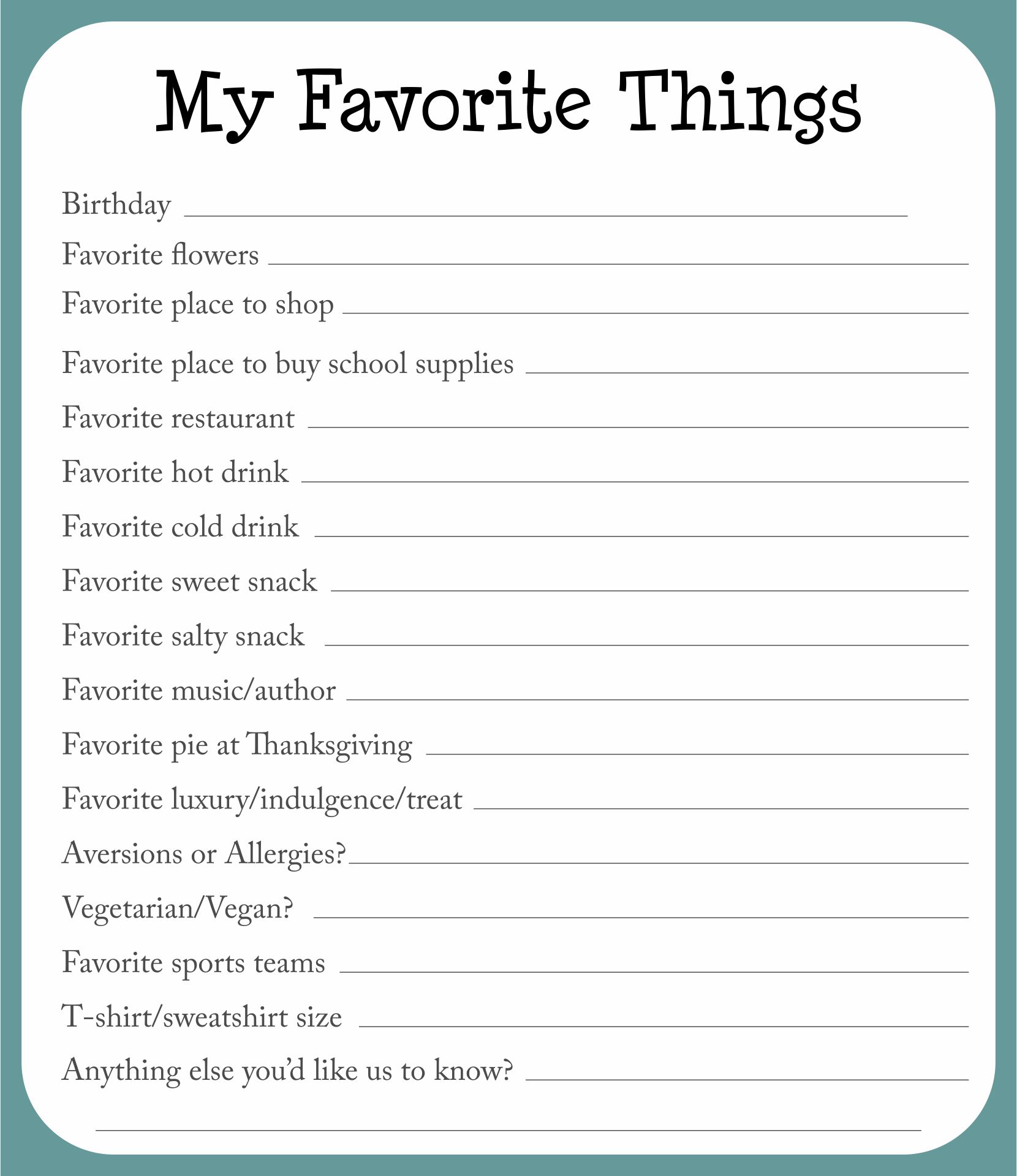 10 Best My Favorite Things Template Printable Vlrengbr