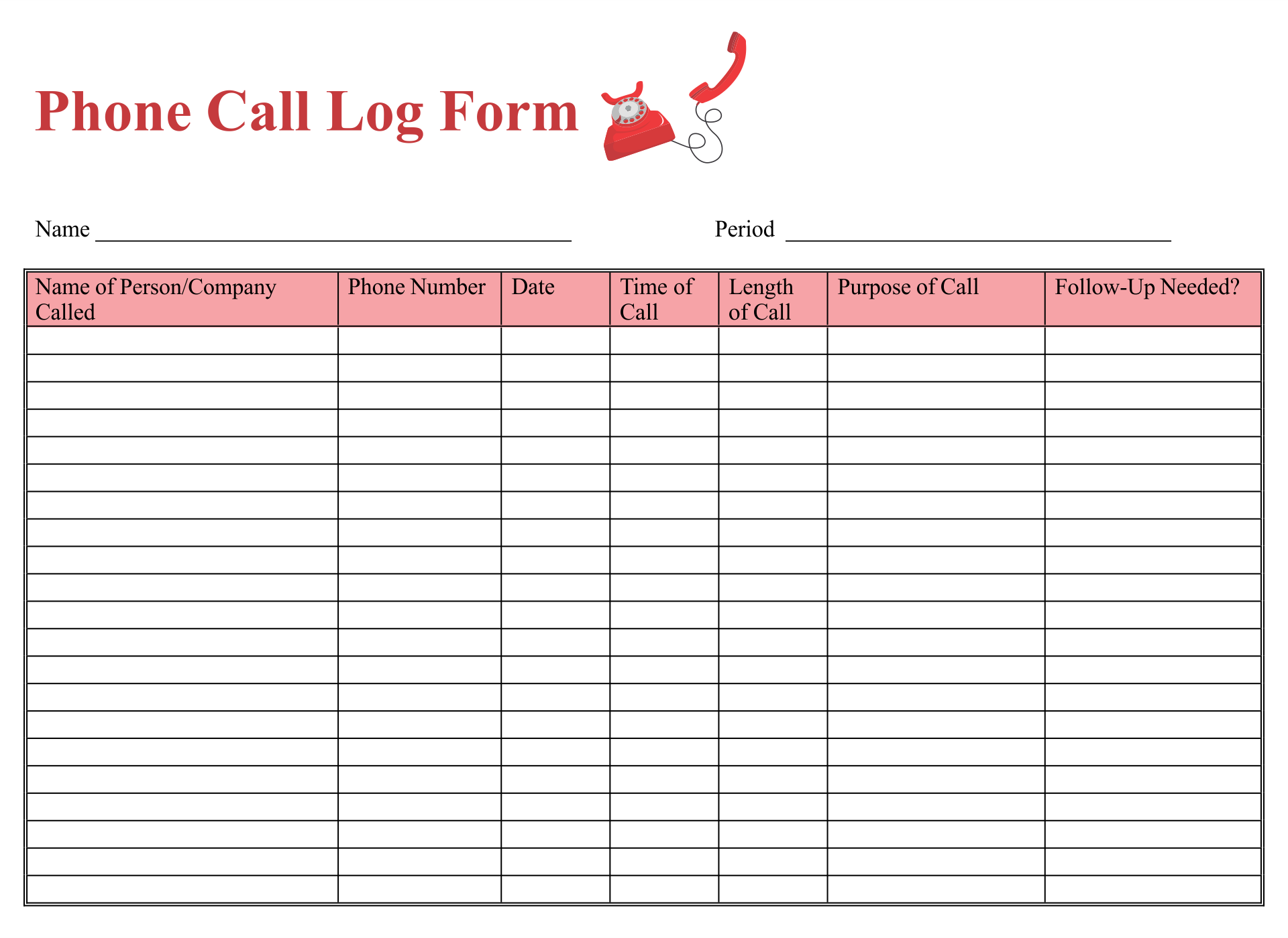 10 Best Free Printable Phone Log Form PDF for Free at Printablee