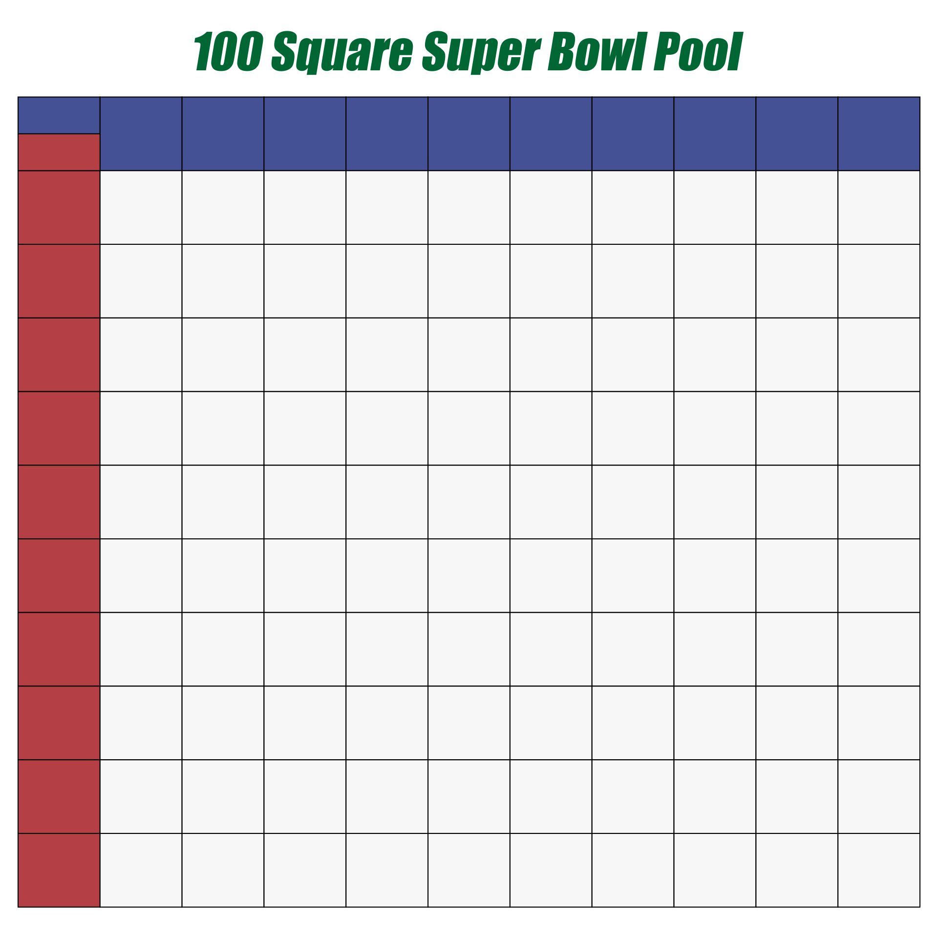 100 Square Football Pool Printable