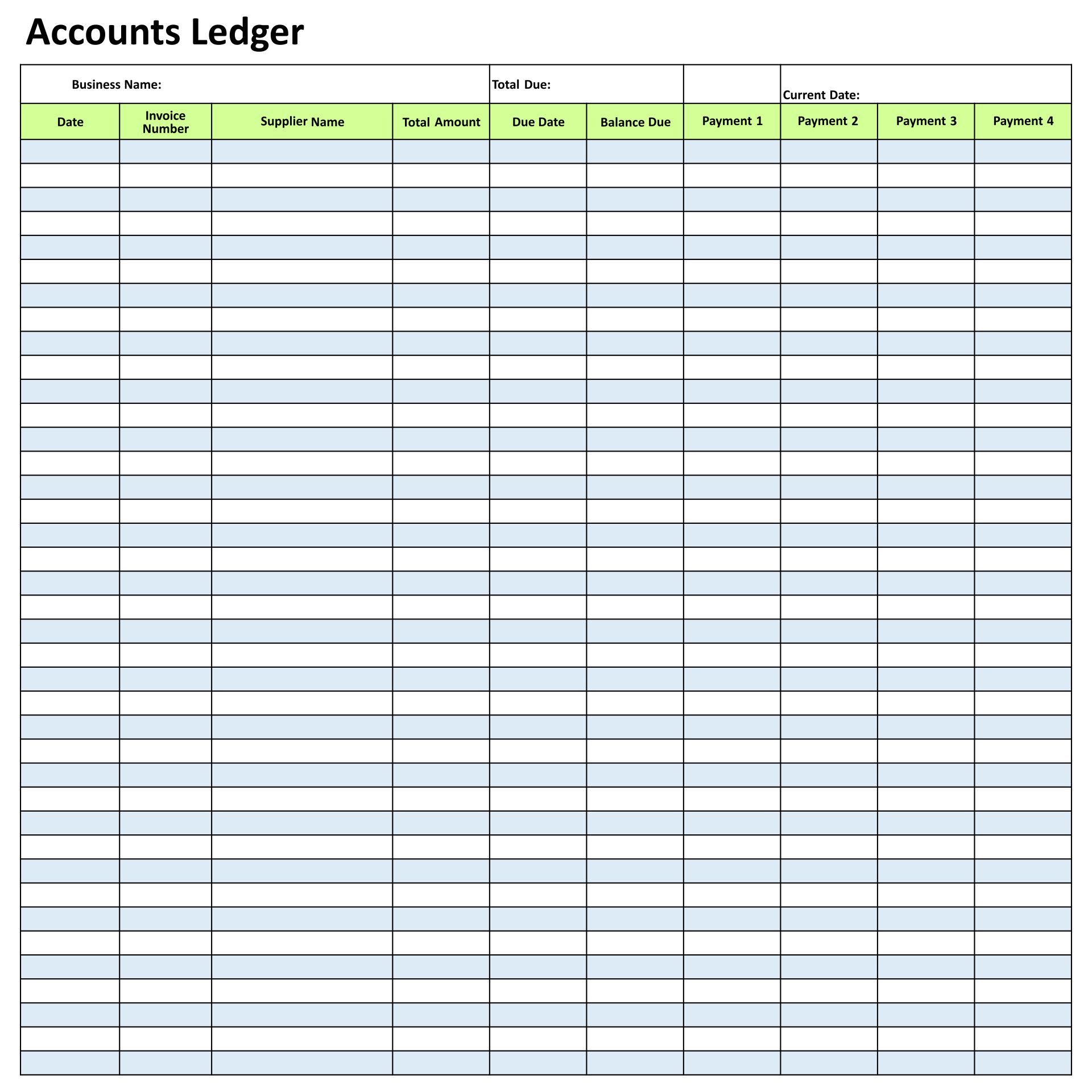 Accounting Ledger Template Printable