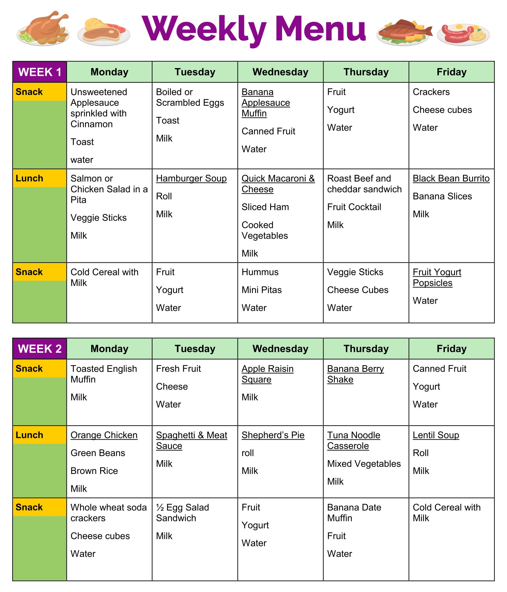 10 Best Printable Menus Daycares PDF for Free at Printablee