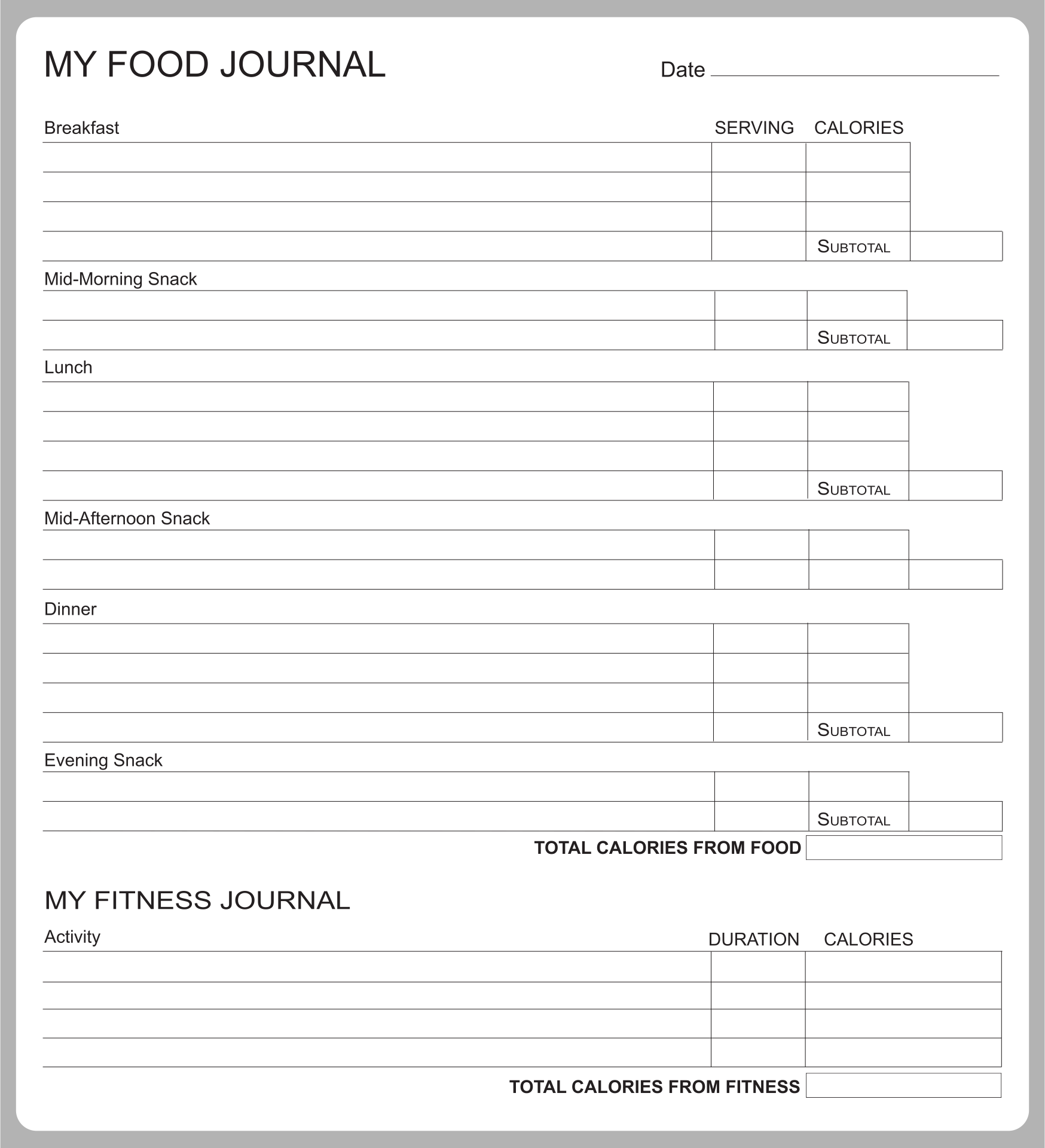 10 Best Printable 7 Day Food Journal Printablee