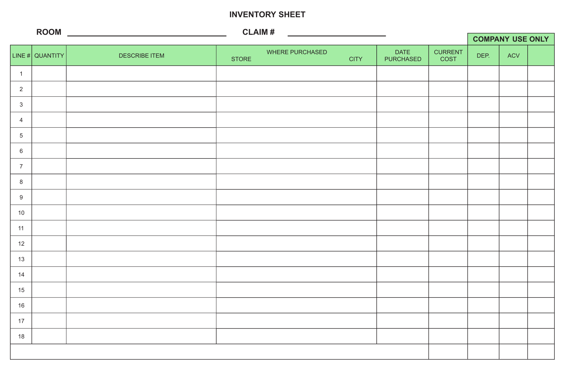 Free Printable Inventory Sheet