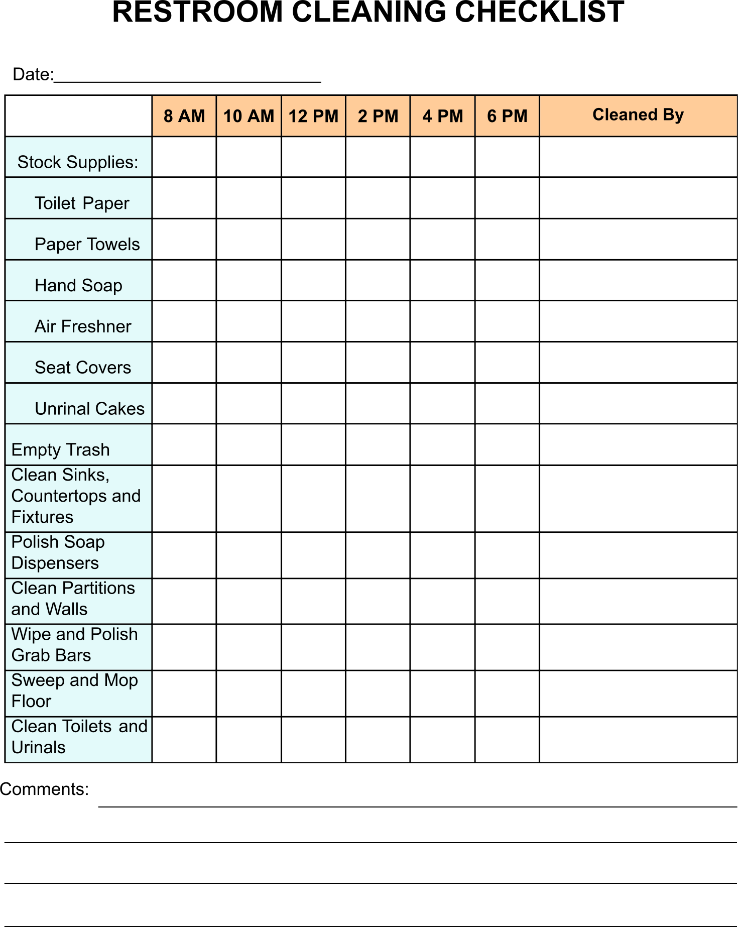 Free Printable Bathroom Log Sheet