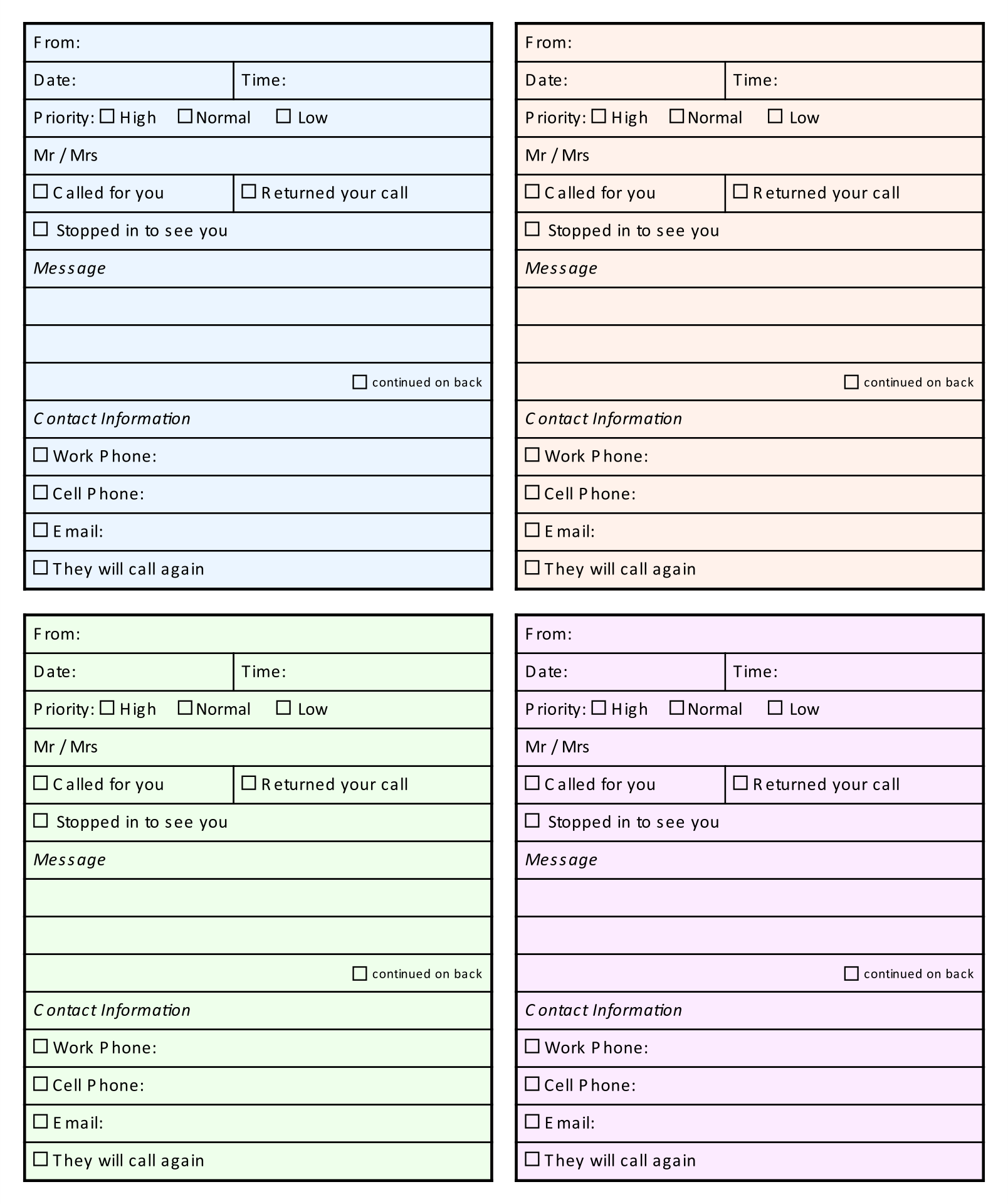 Printable Telephone Message Template For The Receptionist To Use
