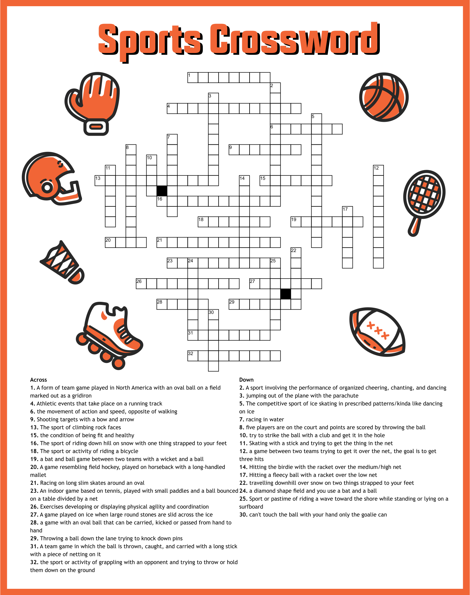 Sports Crossword Puzzles Printable