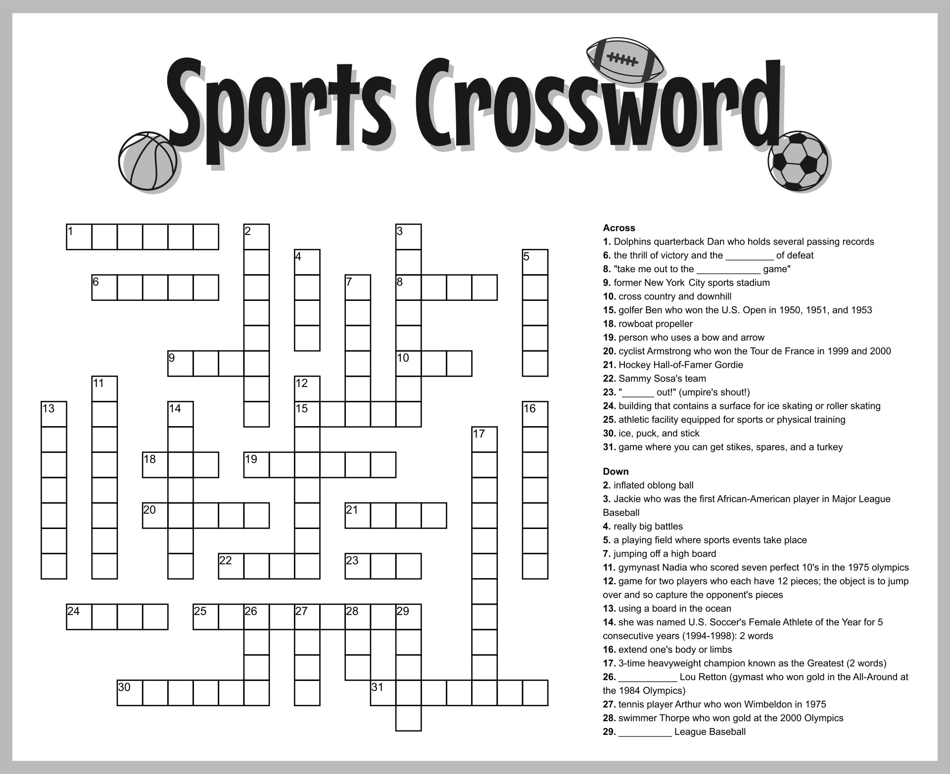 10 Best Sport Crossword Printable PDF for Free at Printablee