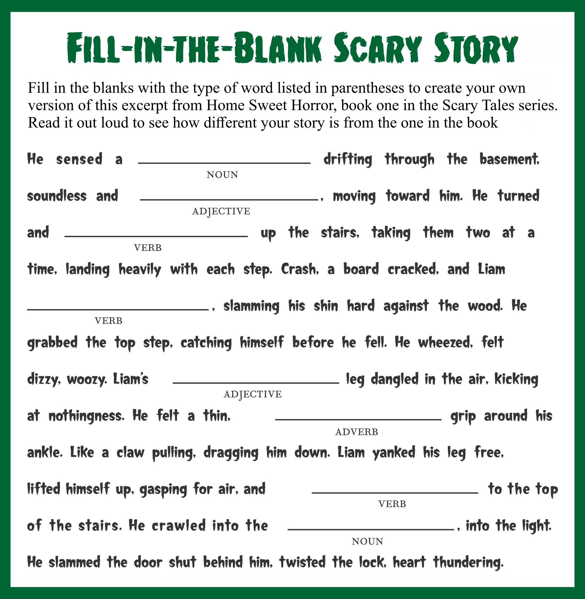 Create A Story Fill In The Blanks Printable Form Templates And Letter