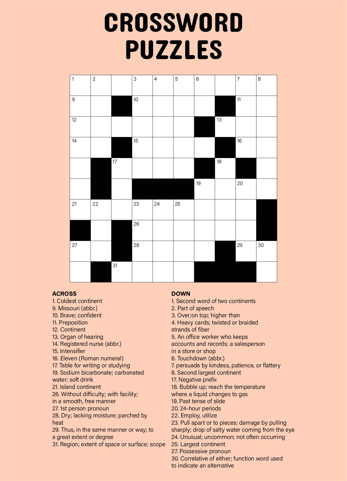 10 Best Large Print Easy Crossword Puzzles Printable - printablee.com