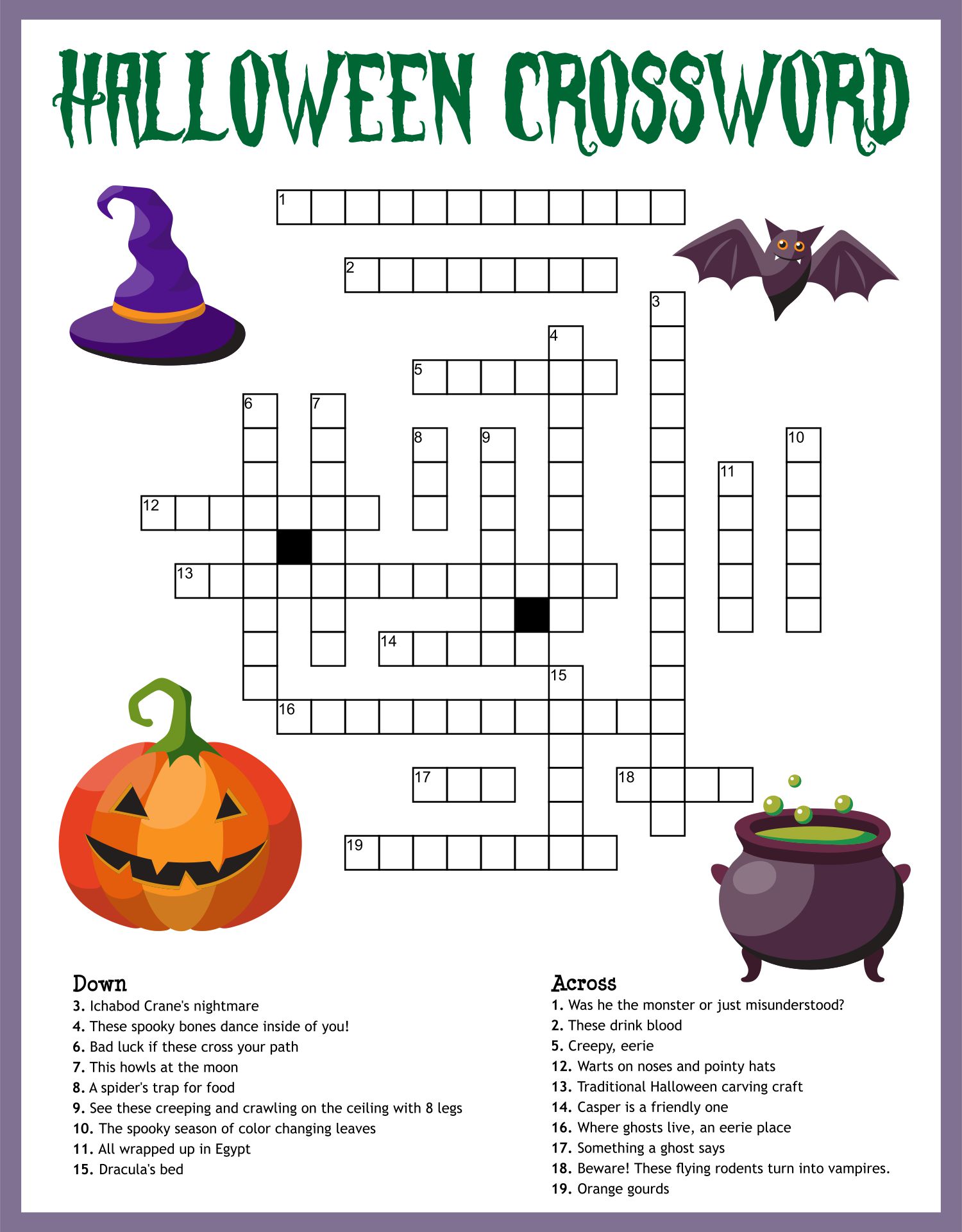 15 Best Free Printable Halloween Crossword Puzzle Printablee