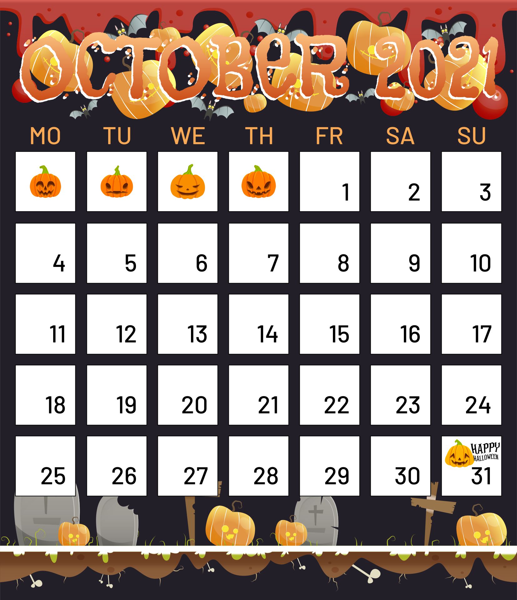 10 Best Printable Halloween Calendar
