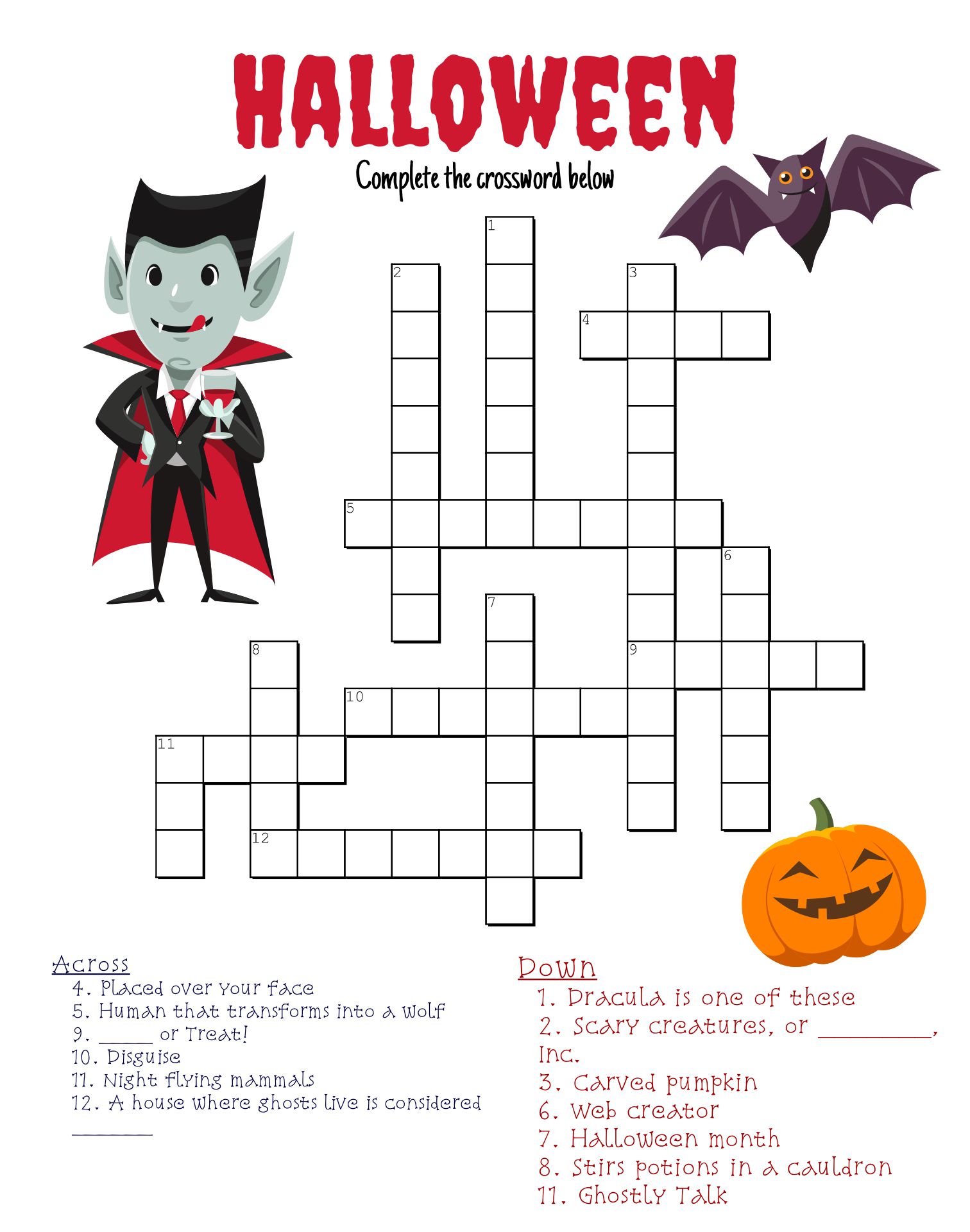 15 Best Free Printable Halloween Crossword Puzzle