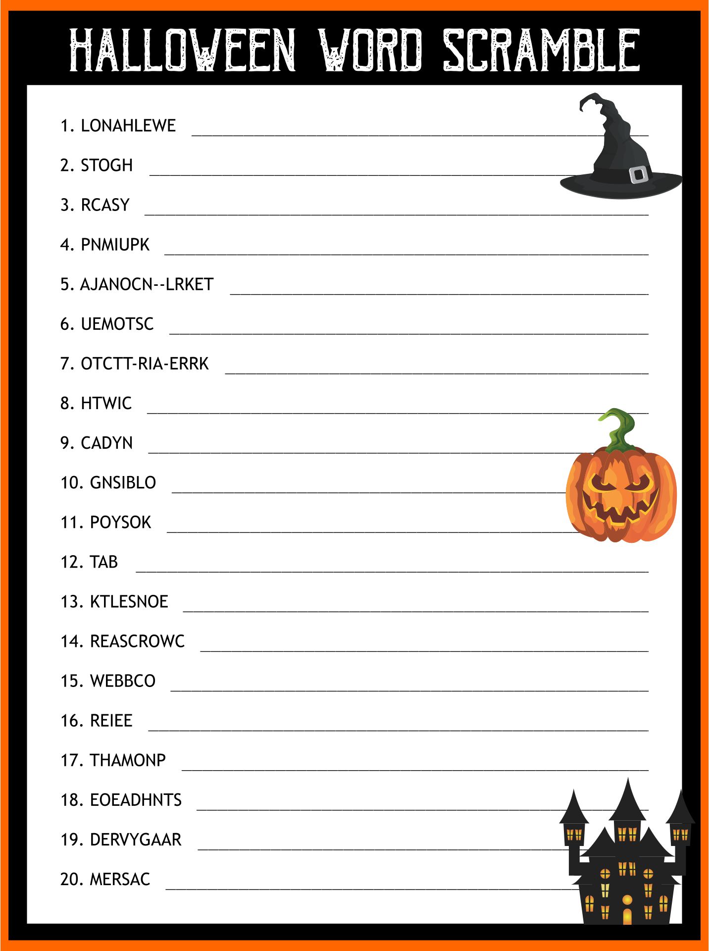 Halloween Word Scramble Printable