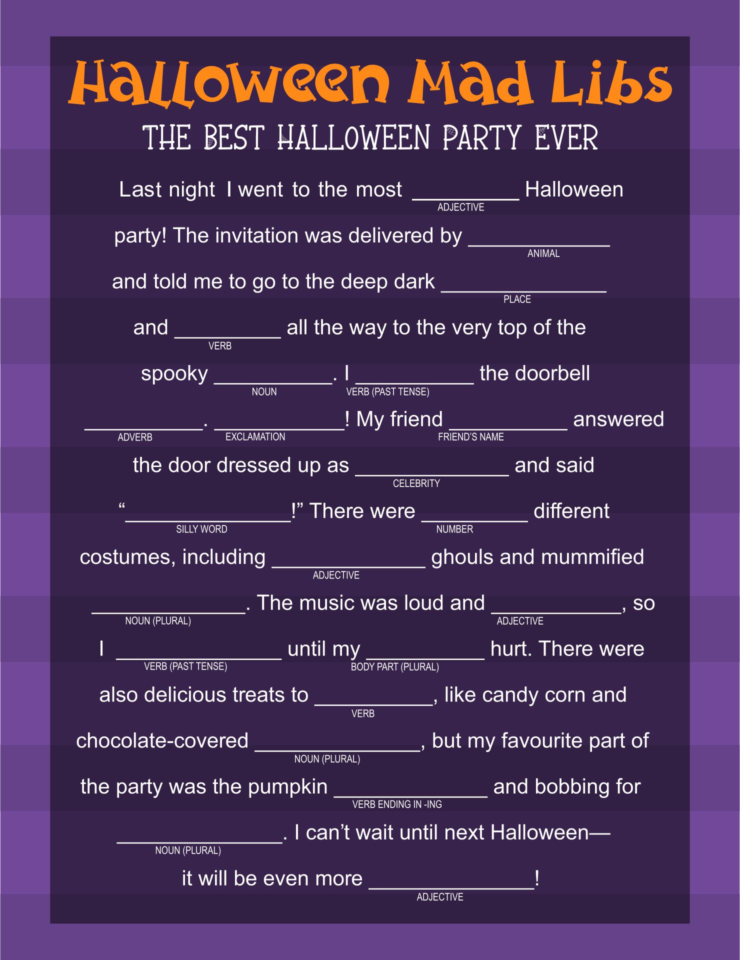 11 Best Halloween Mad Libs Story Printable